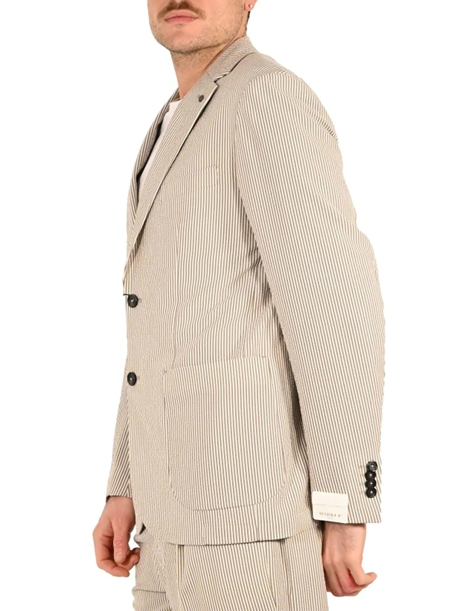 Giacca Mark Up uomo due bottoni seersucker beige - Image 2