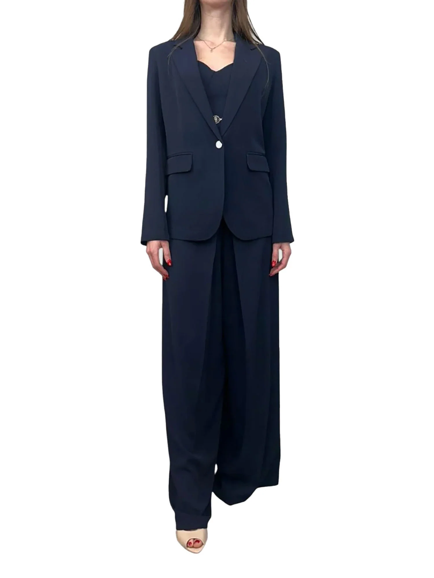 Giacca Fracomina Donna lunga oversize a un bottone blu - Image 3