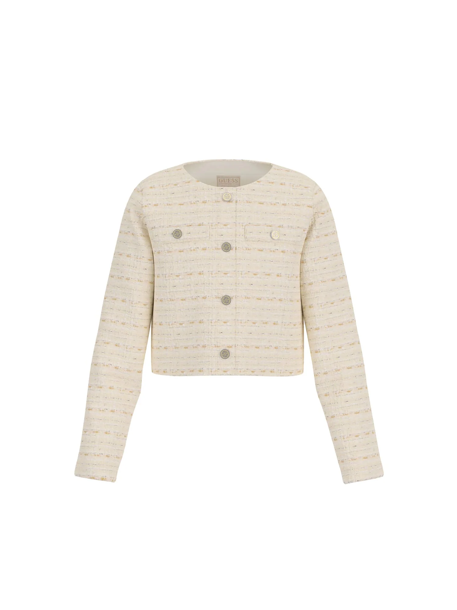 Giacca con bottoni e tasche applicate in tweed sabbia