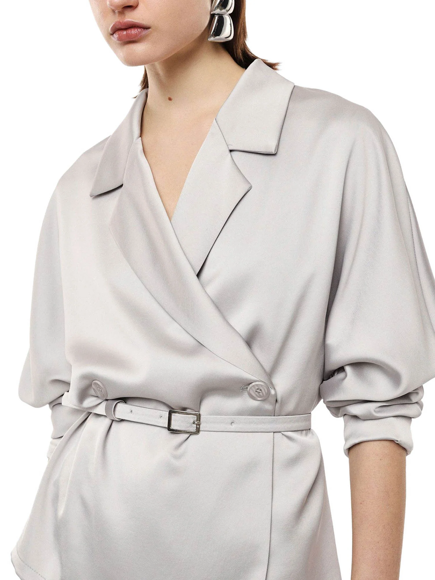 Giacca doppio petto Imperial Donna con cinta satin Perla - Image 3