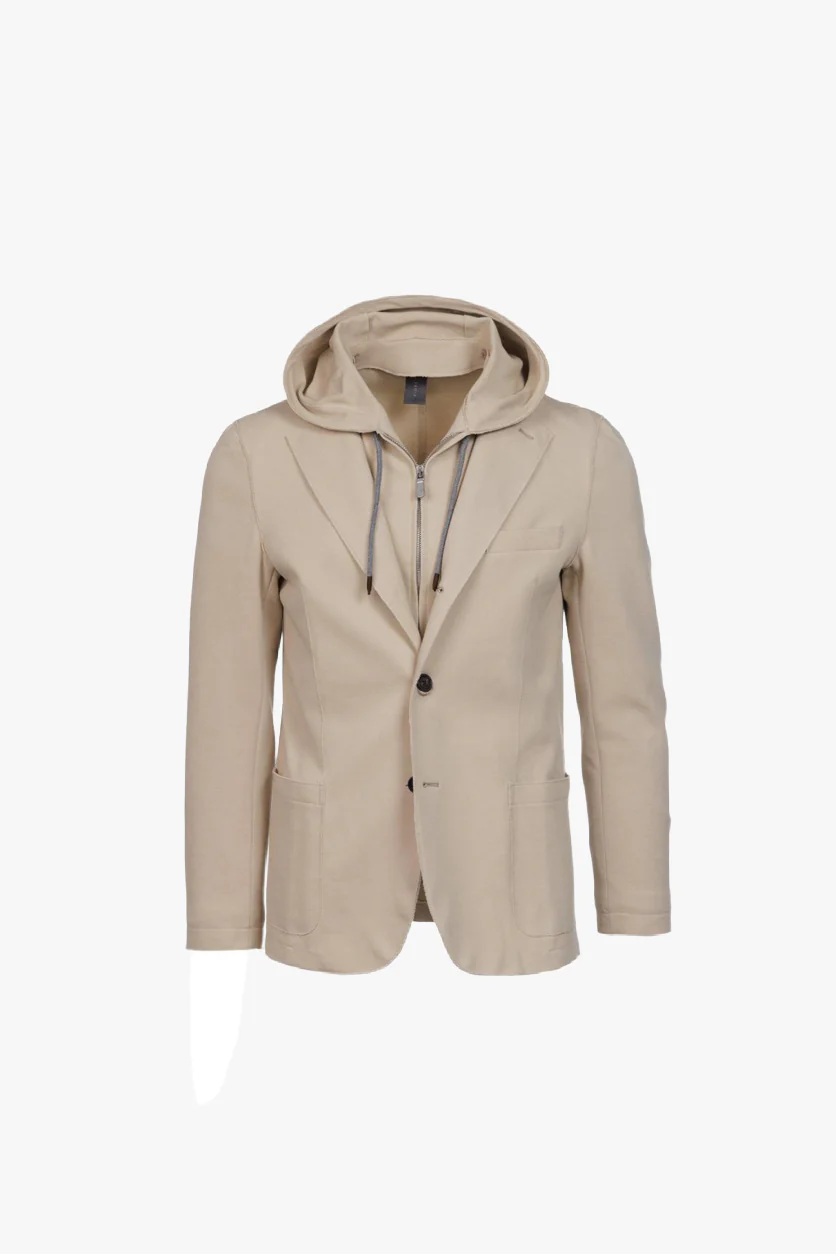 Giacca Trapani con cappuccio e zip in cotone beige