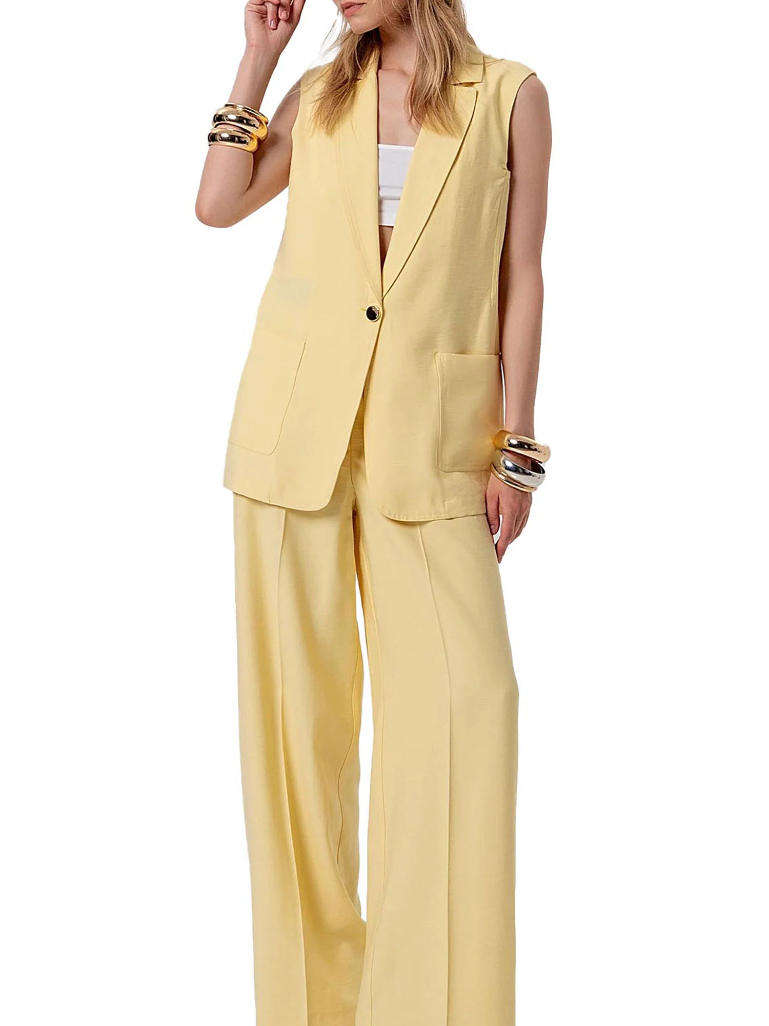 Gilet Fracomina Donna confort con un bottone giallo - Image 4