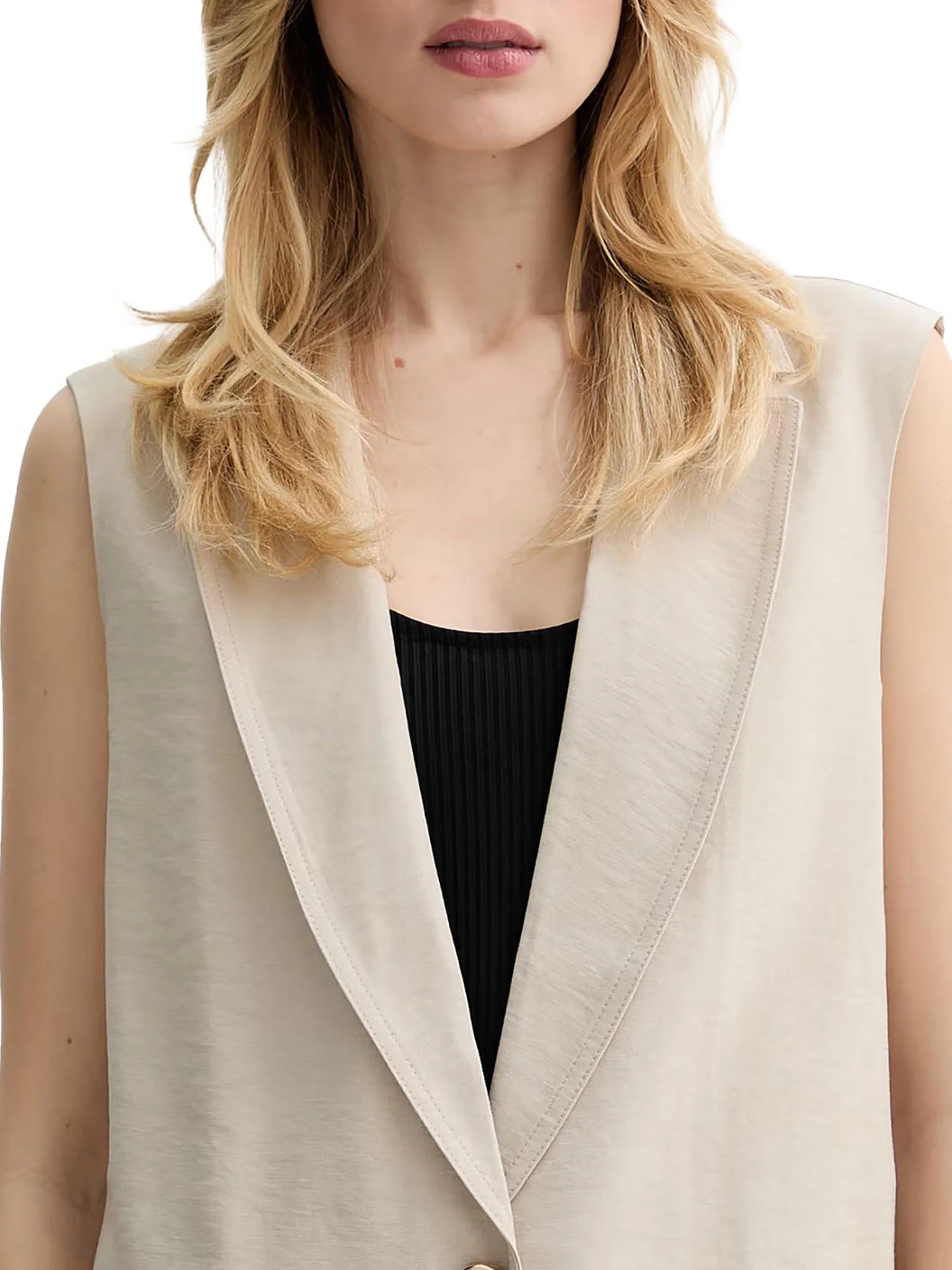 Gilet Fracomina Donna confort con un bottone sabbia - Image 2