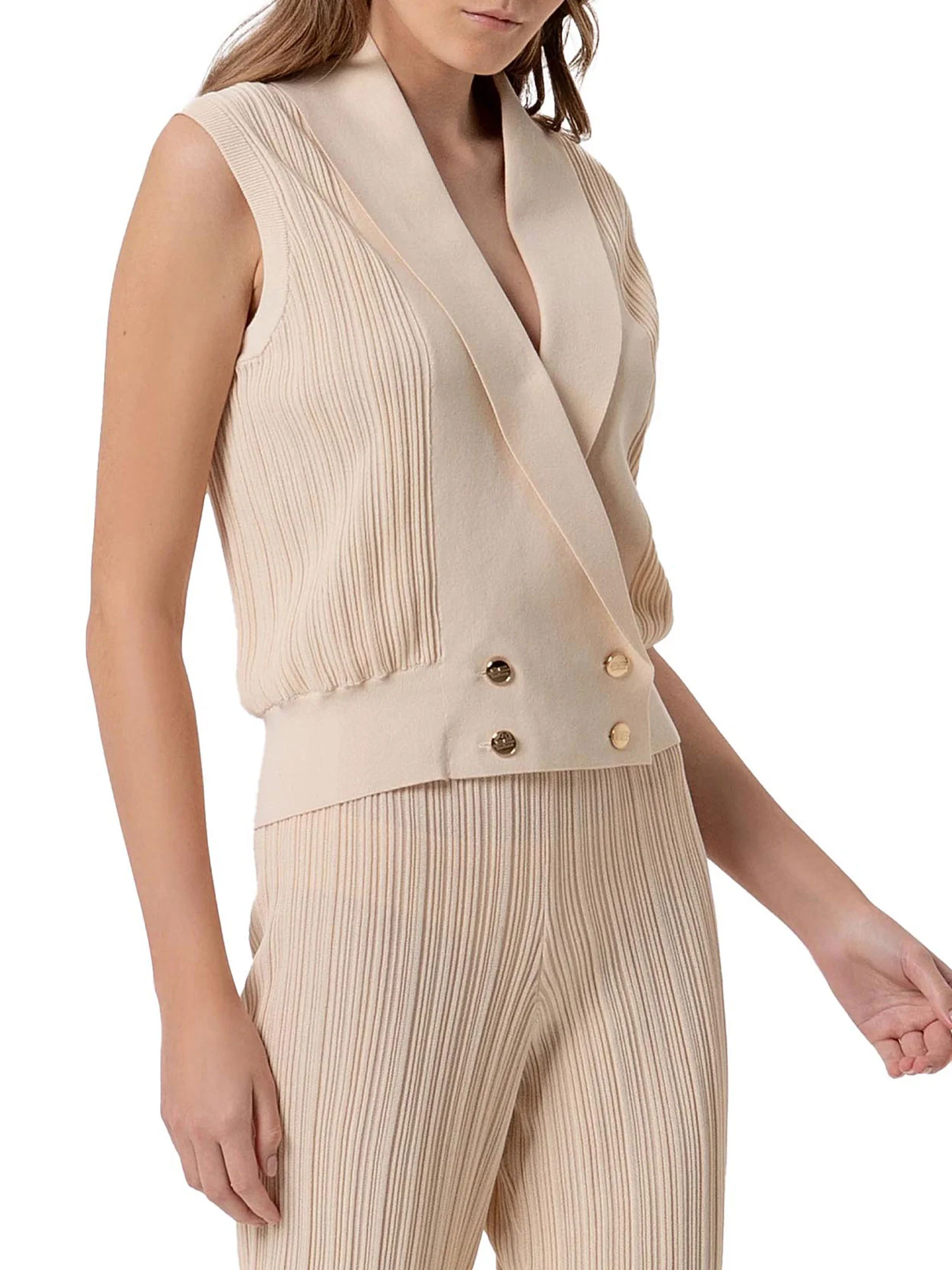 Gilet Fracomina Donna con bottoni double breast burro - Image 2