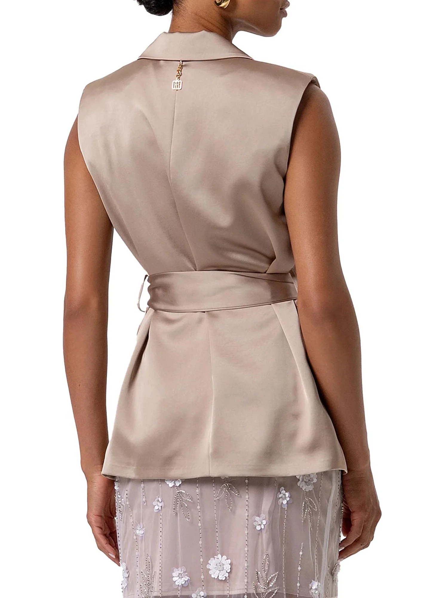 Gilet Fracomina Donna lungo con bottone e applicazione beige - Image 2