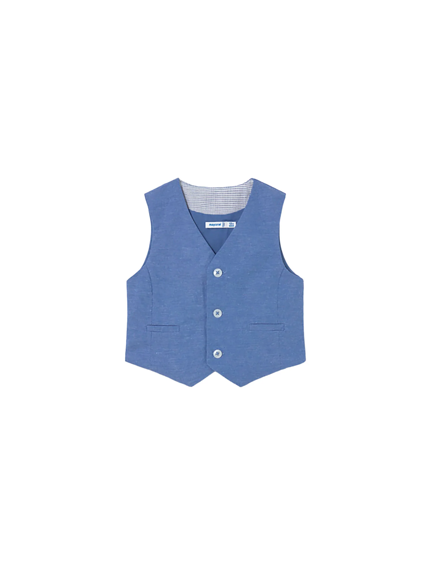 Gilet Mayoral Bambino con bottoni suiting in lino celeste