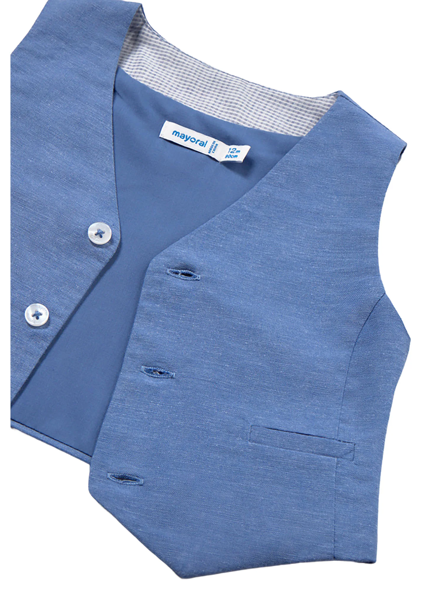 Gilet Mayoral Bambino con bottoni suiting in lino celeste - Image 3