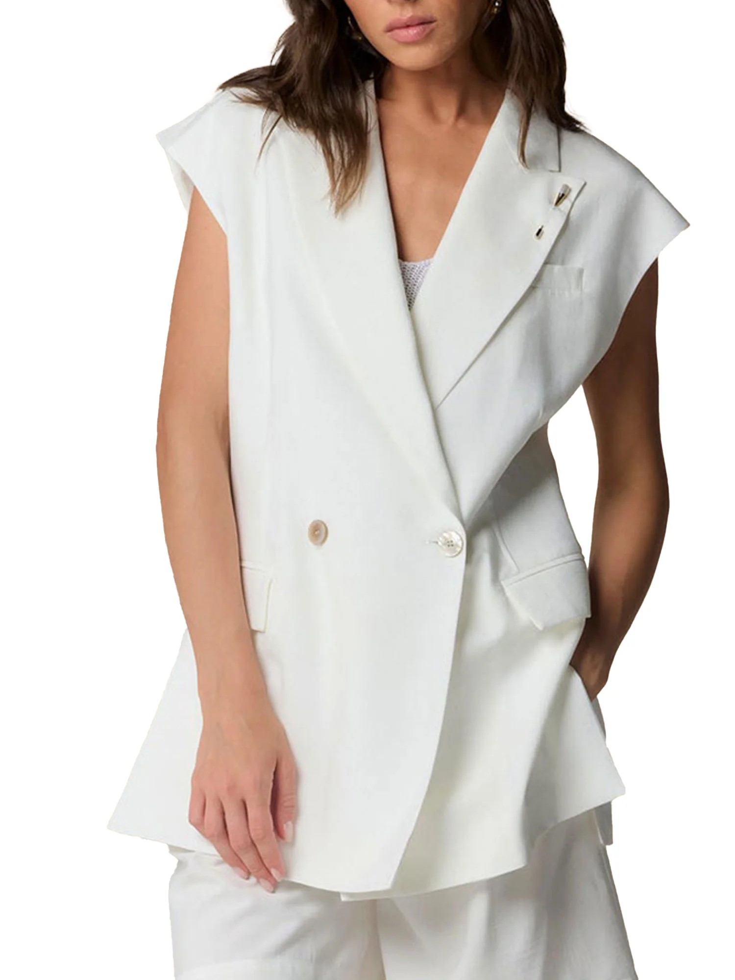 Gilet doppio petto misto lino bianco - Image 3