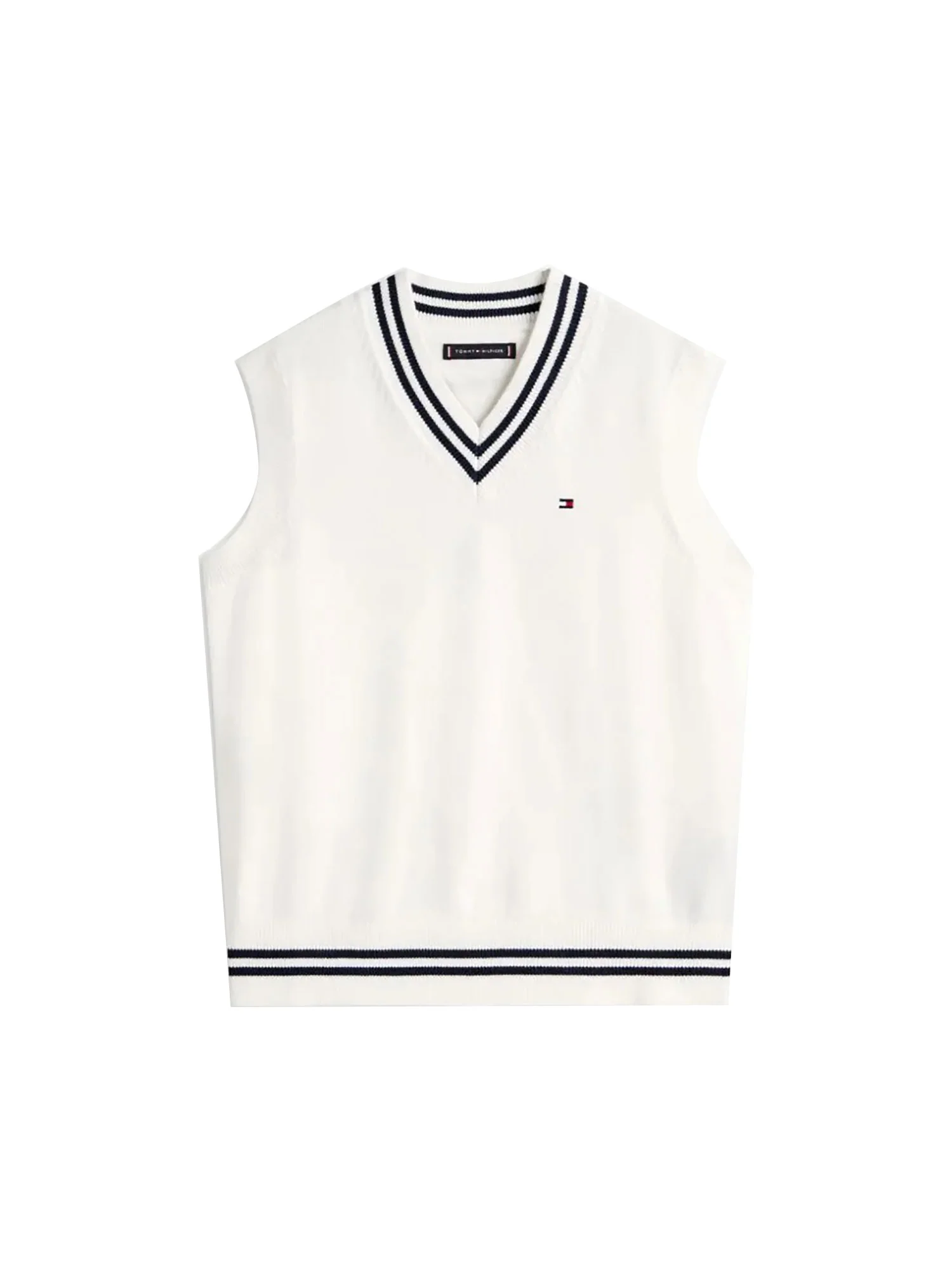 Gilet Tommy Hilfigher Bambino scollo a V varsity rib avorio