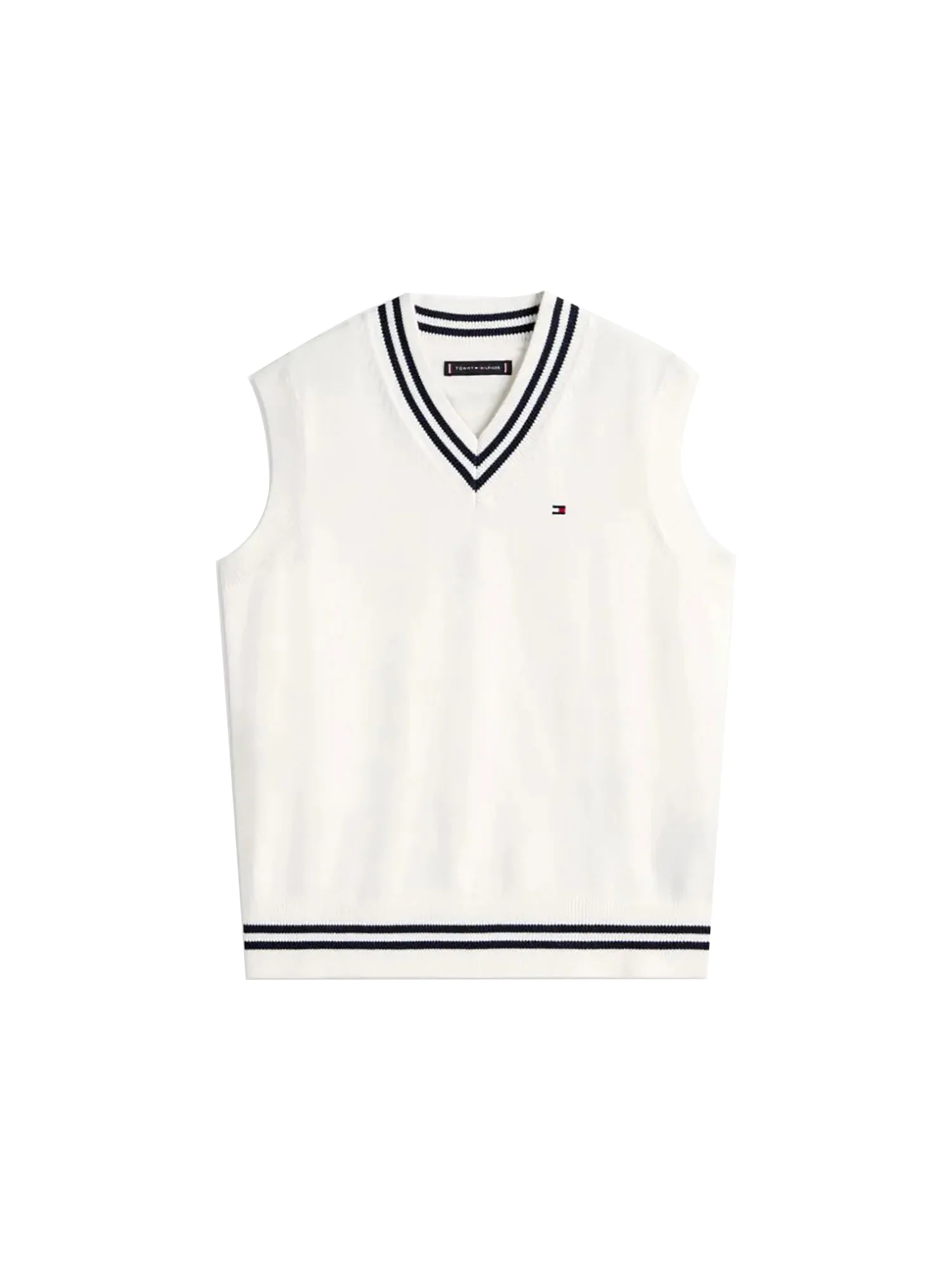 Gilet Tommy Hilfigher Ragazzo scollo a V varsity rib avorio