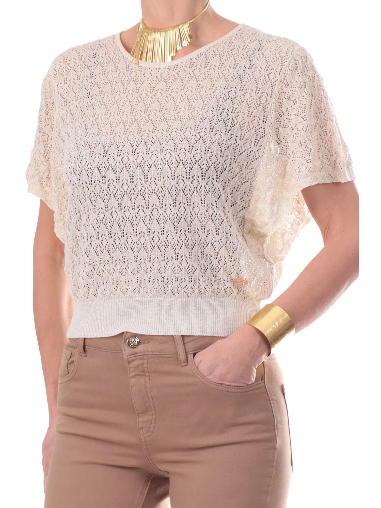 Girocollo Yes Zee donna Crop Man. Farfalla ecrù