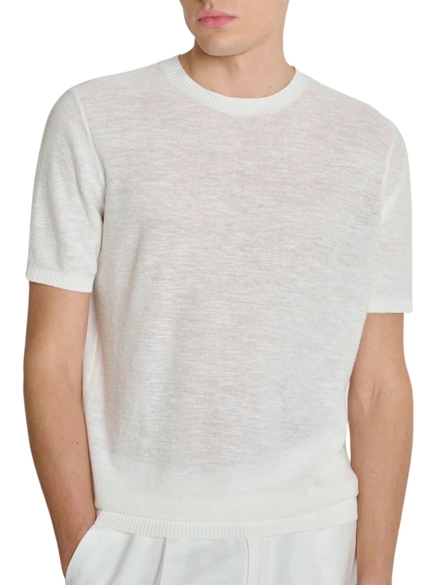 Maglia a girocollo con maniche corte Antony Morato uomo modello linen blend crema - Image 3