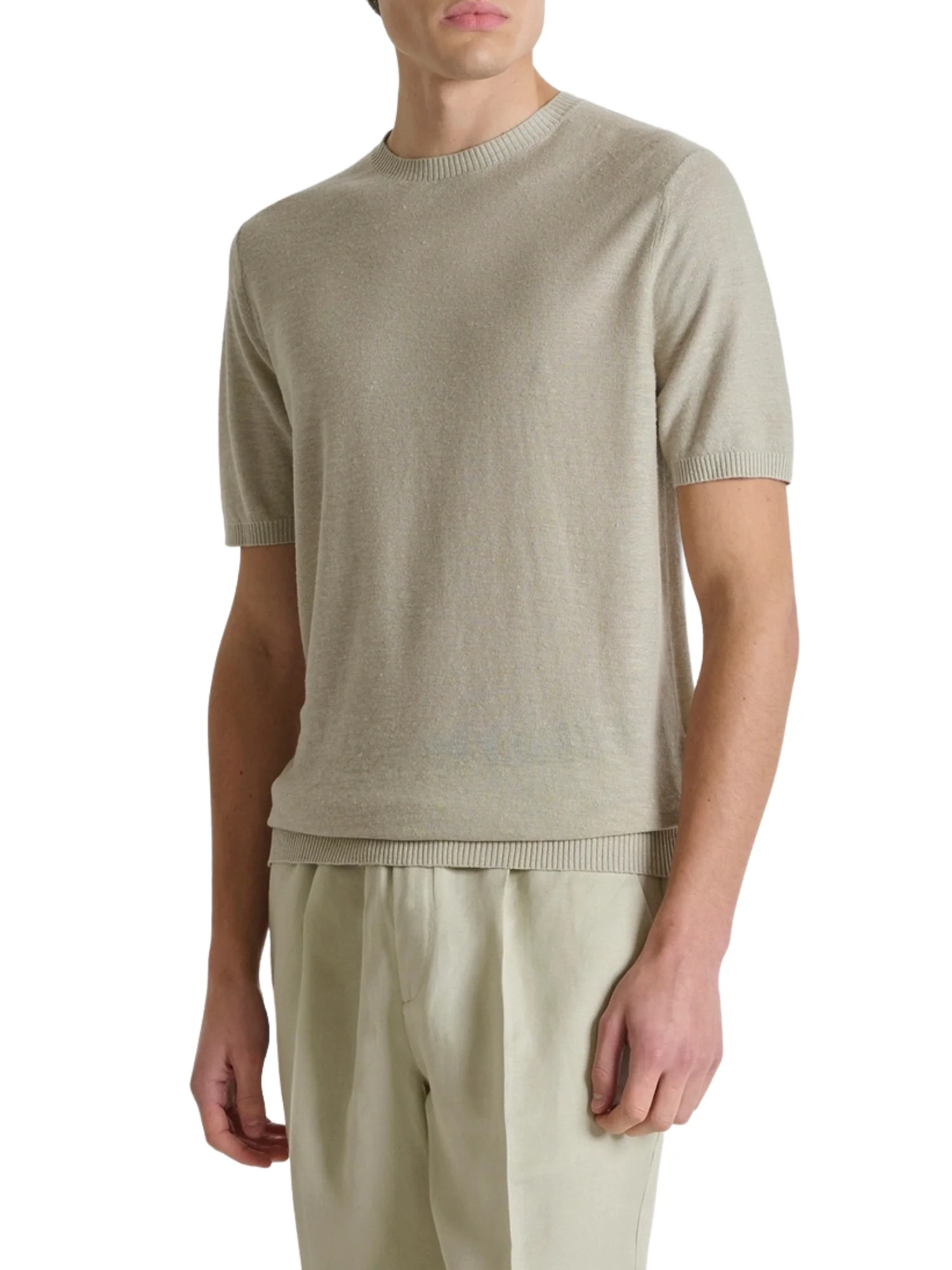 Maglia a girocollo con maniche corte Antony Morato uomo modello linen blend sabbia