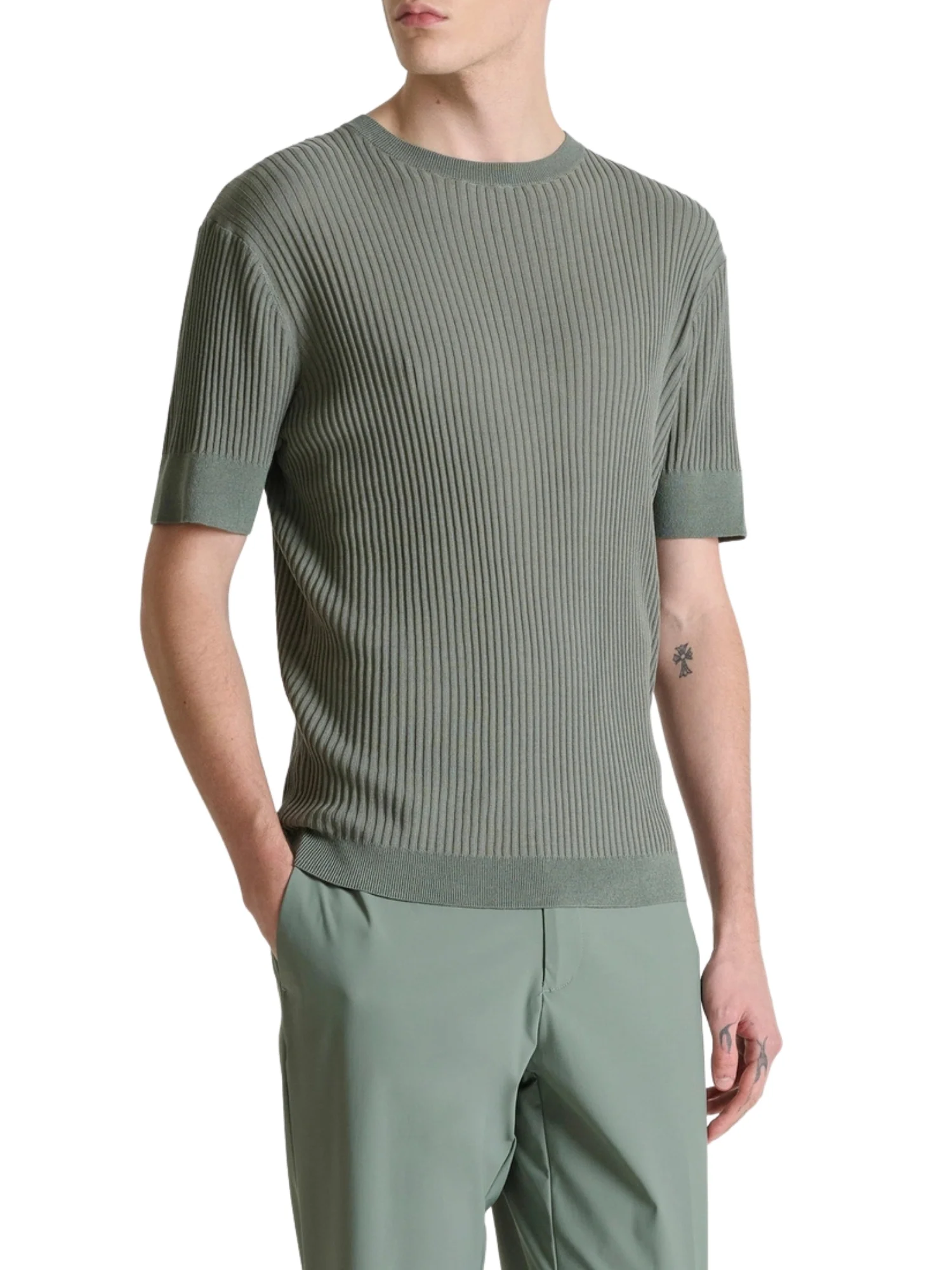 Maglia a girocollo con maniche corte Antony Morato uomo modello mercerized cotton verde