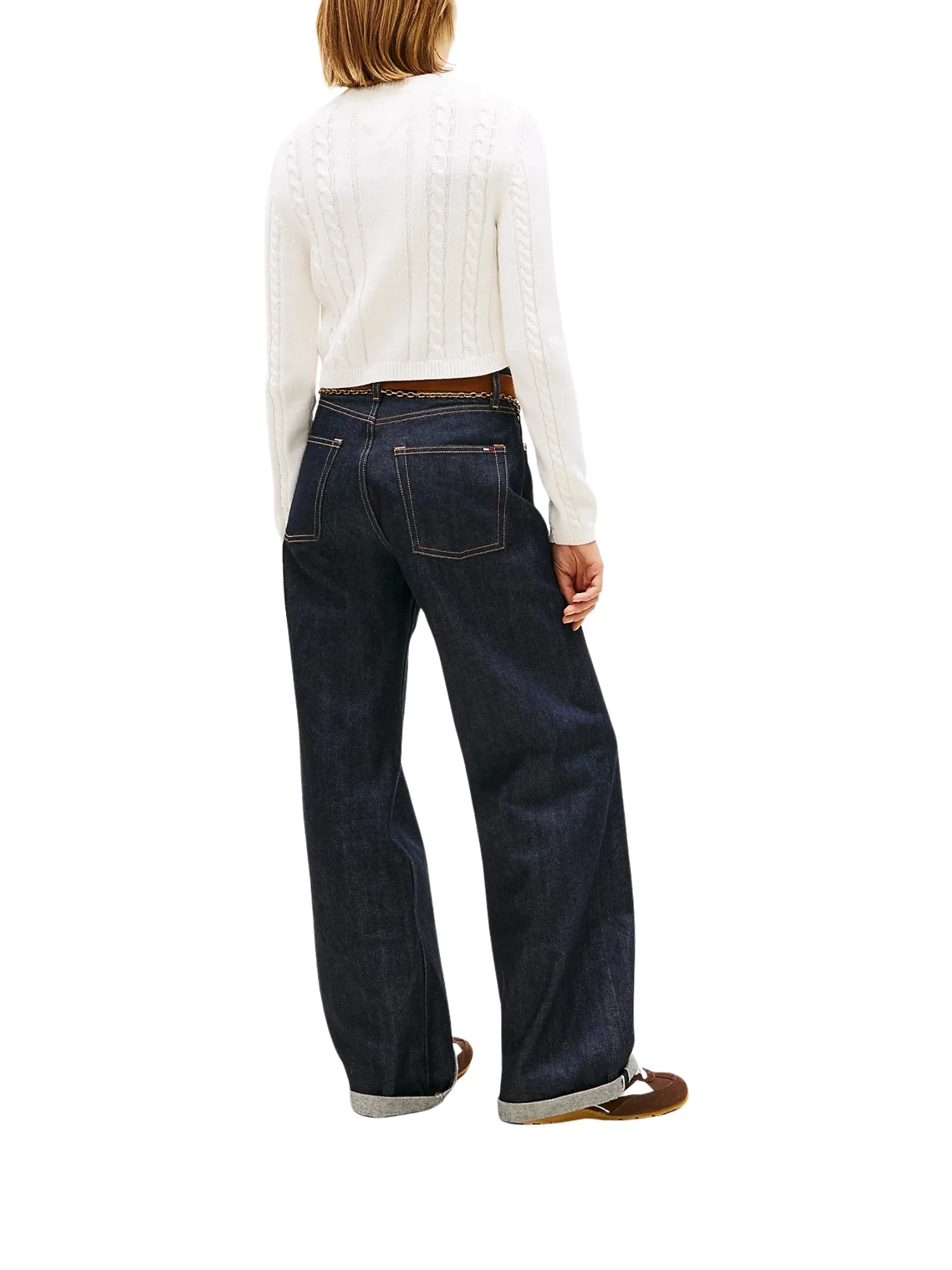Pullover a girocollo con maniche lunghe modello cable script bianco antico - Image 2