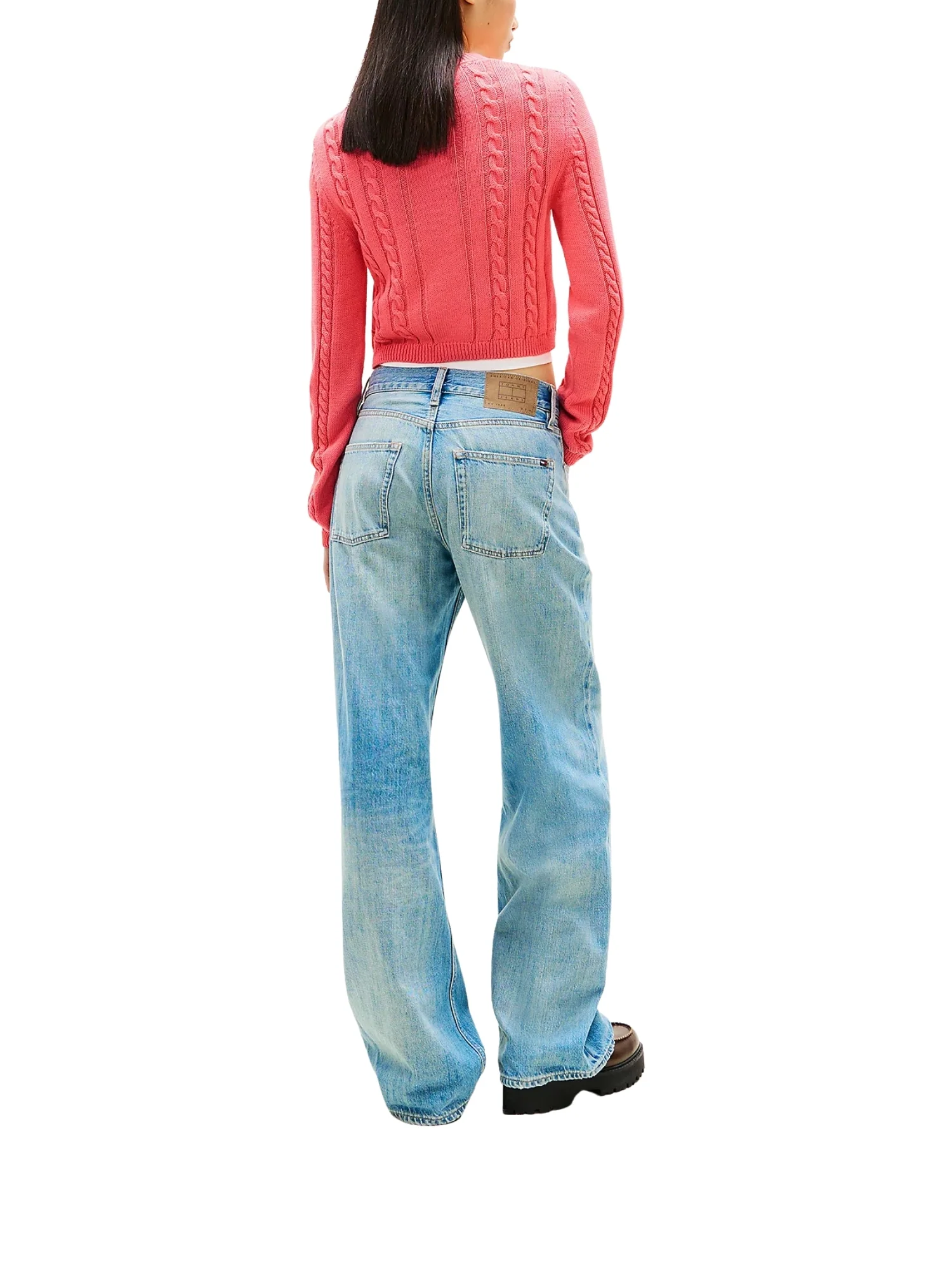 Pullover a girocollo con maniche lunghe modello cable script rosa - Image 2