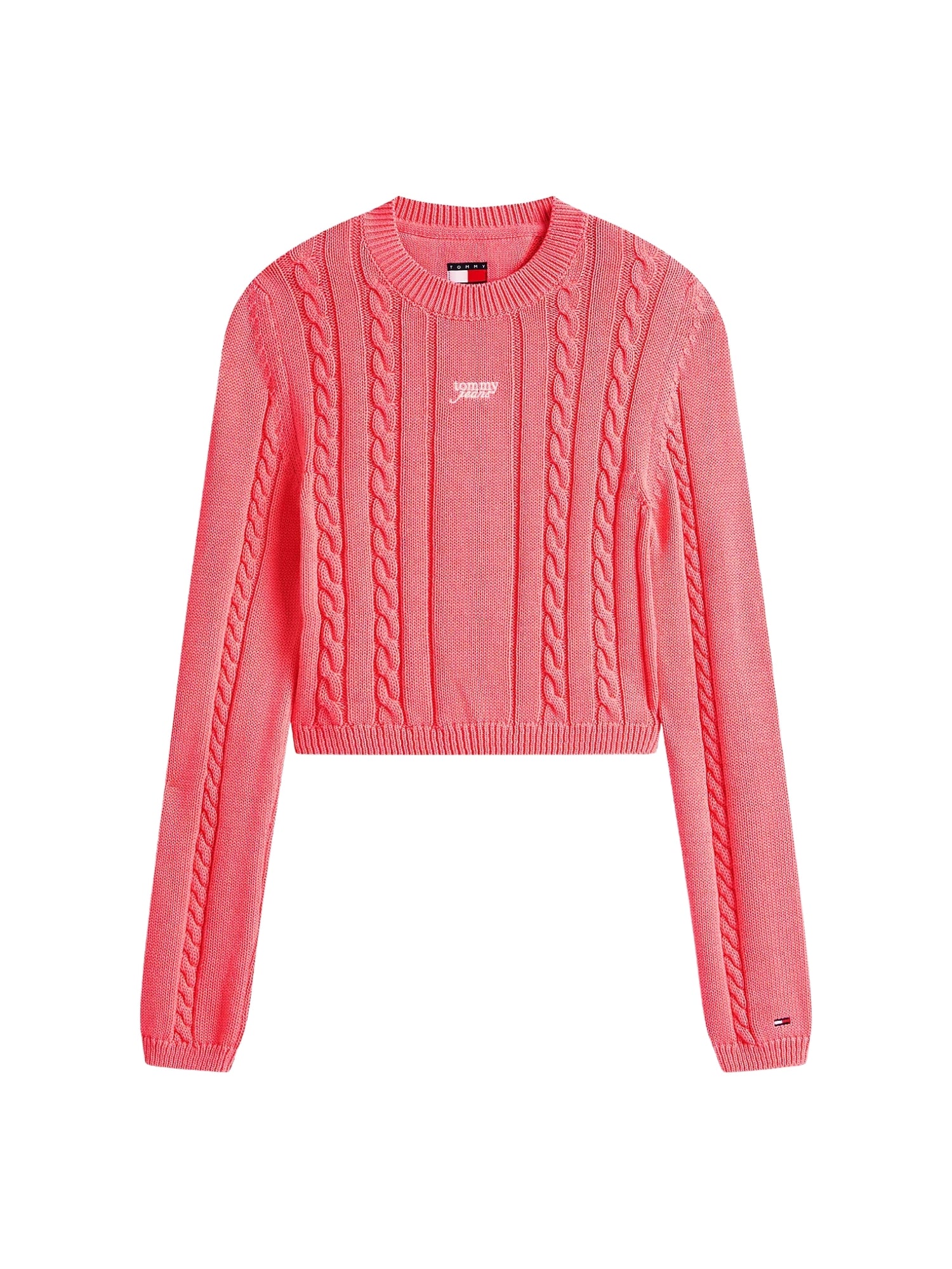 Pullover a girocollo con maniche lunghe modello cable script rosa - Image 4
