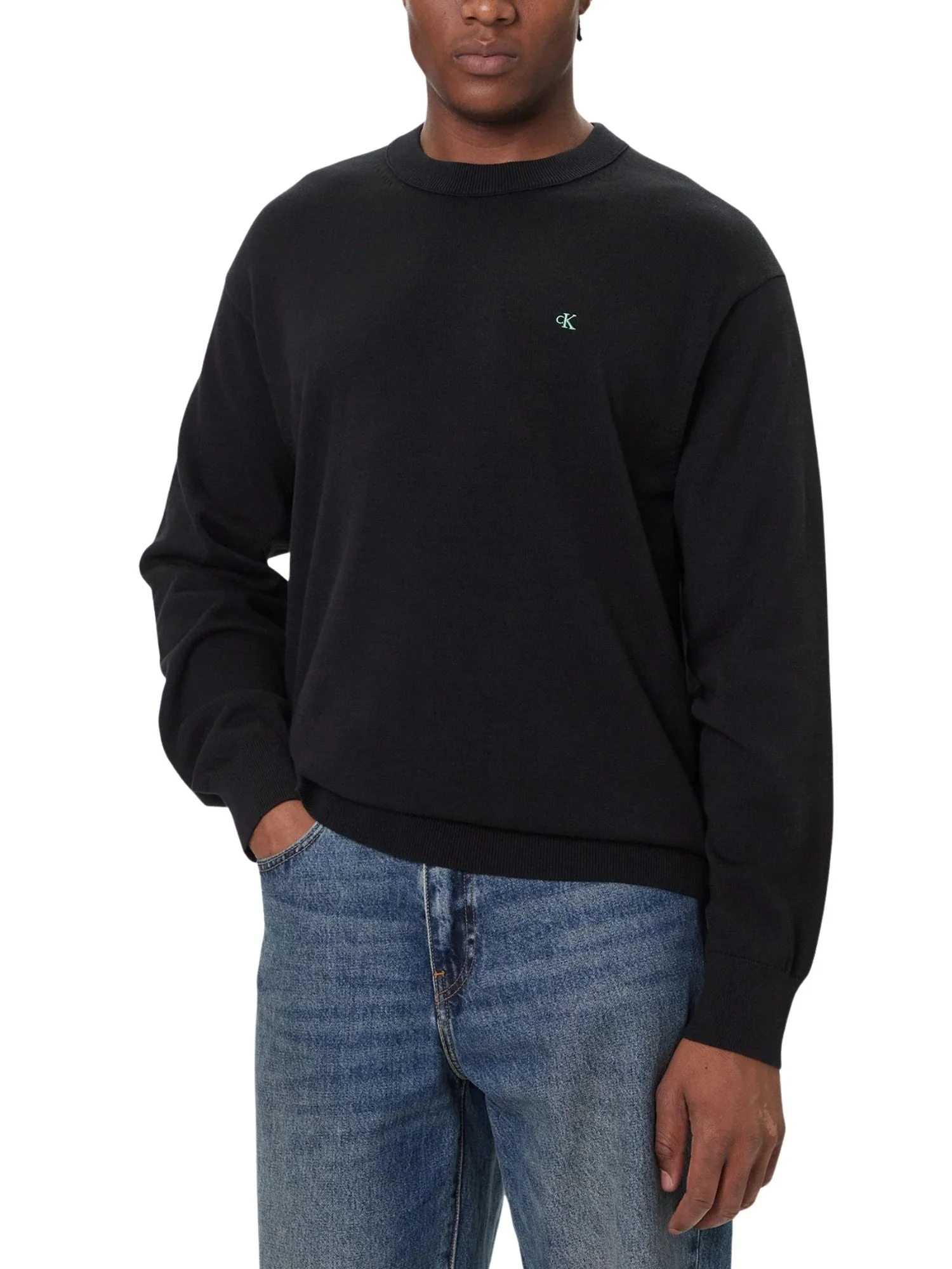 Maglia a girocollo con maniche lunghe Calvin Klein Jeans modello cotton nero