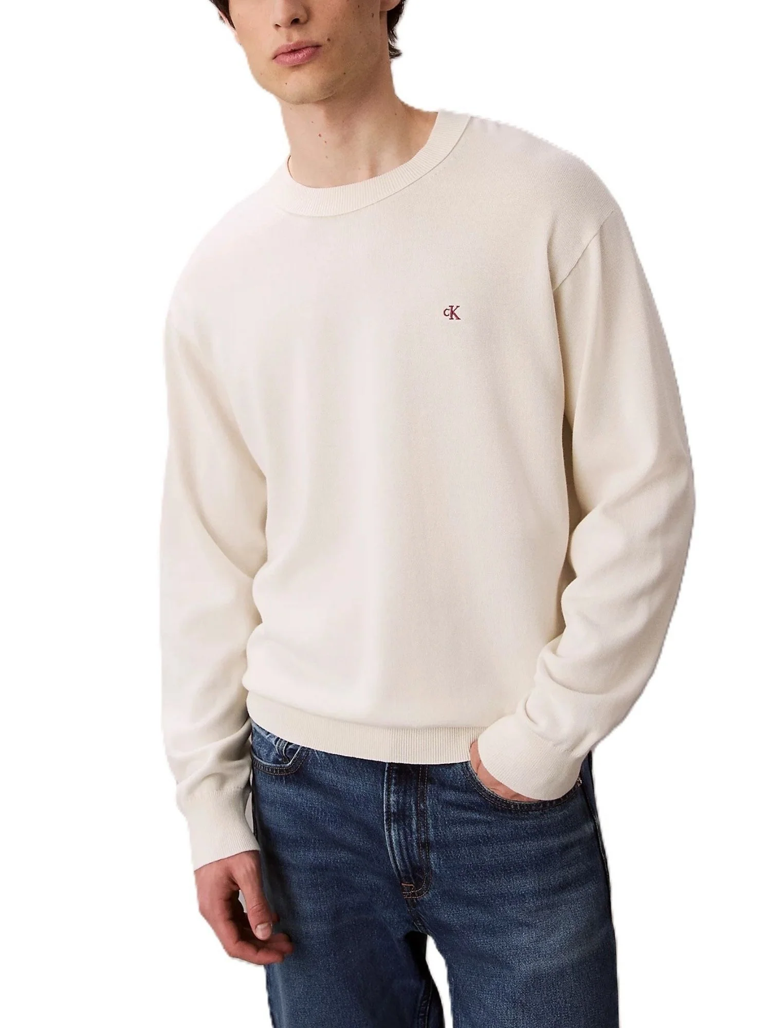 Maglia a girocollo con maniche lunghe Calvin Klein Jeans modello cotton panna