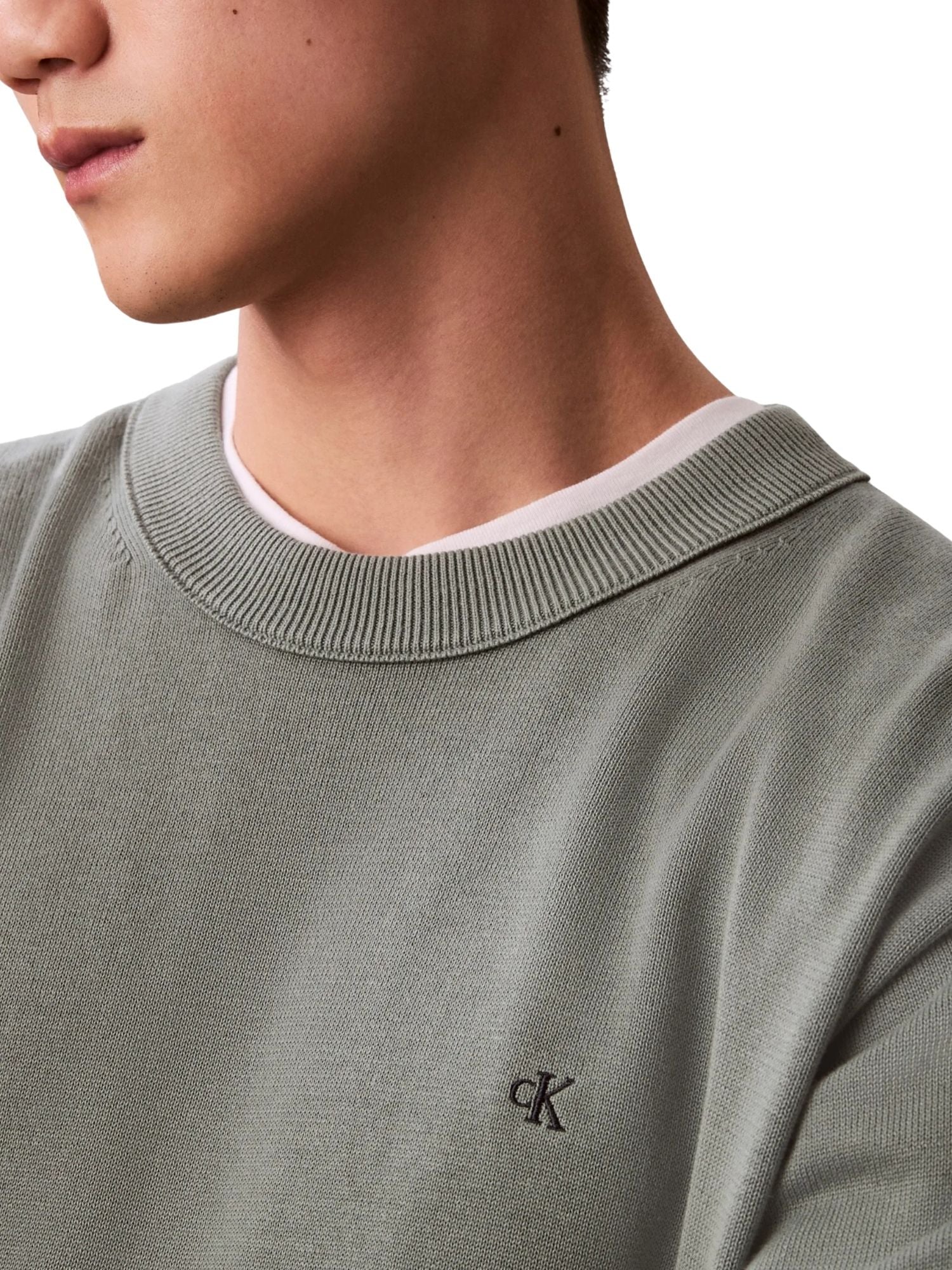 Maglia a girocollo con maniche lunghe Calvin Klein Jeans modello cotton verde - Image 3