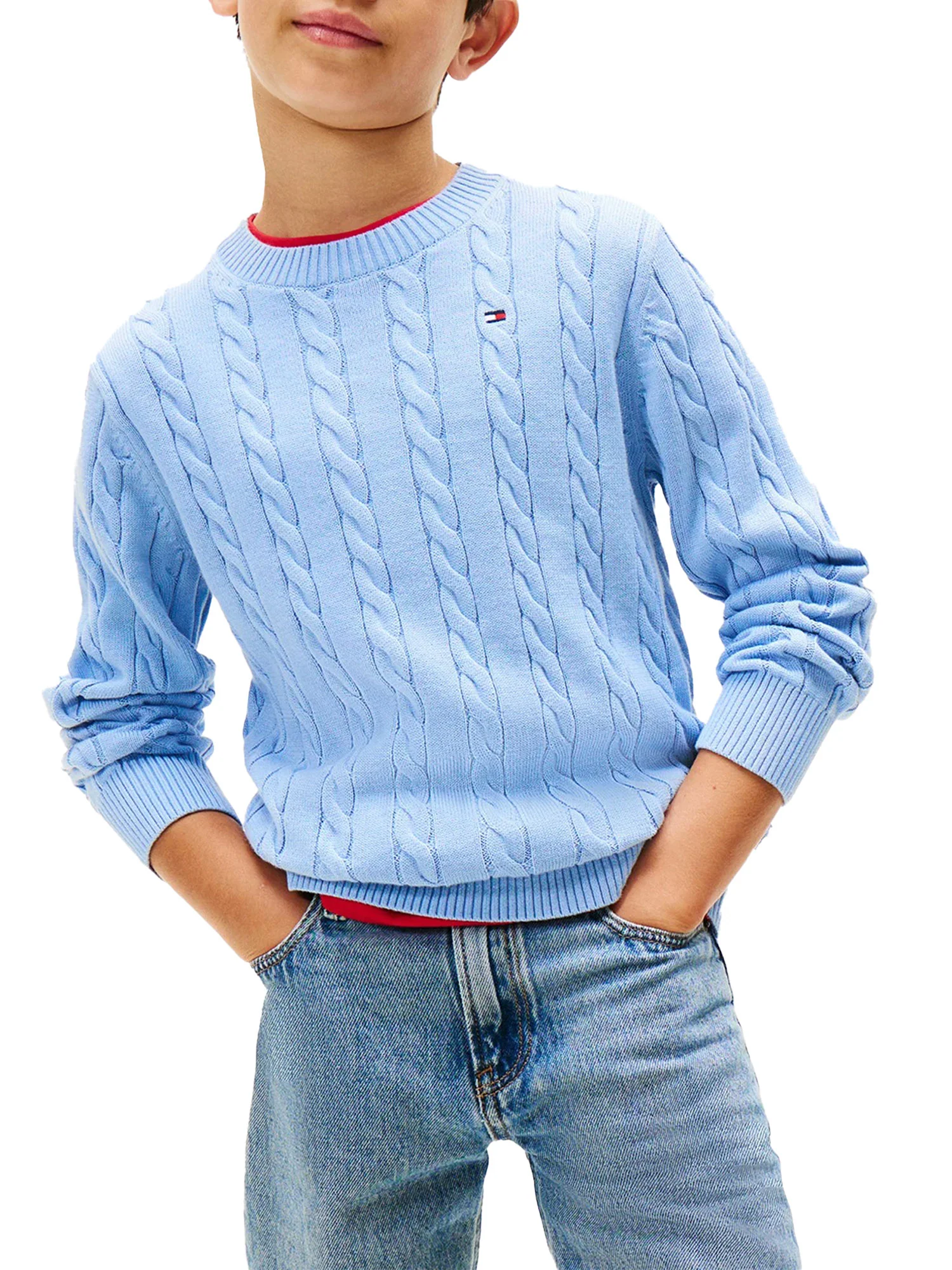 Girocollo Tommy Hilfigher Bambino cotton cable azzurro - Image 2