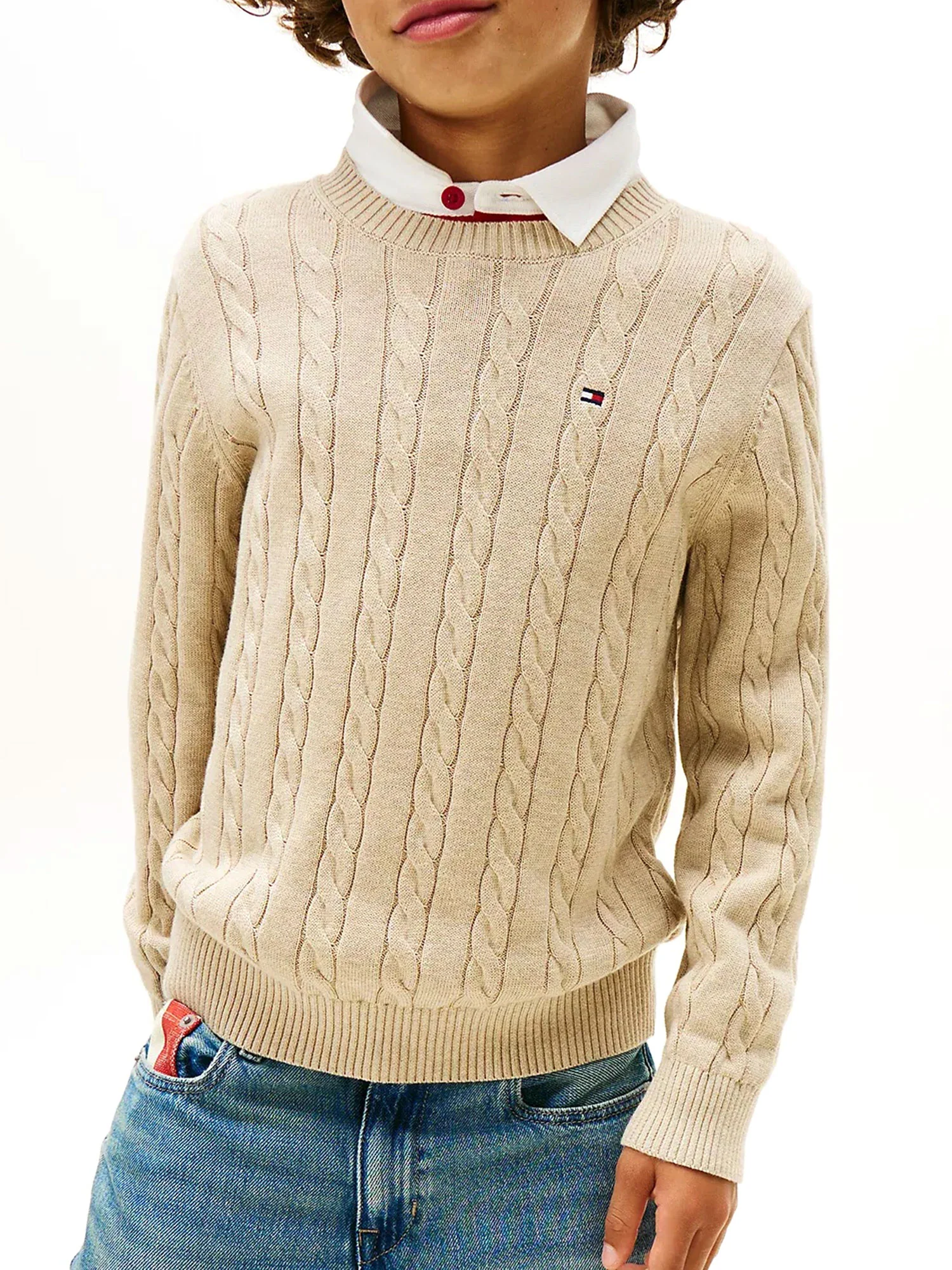 Maglione girocollo Tommy Hilfiger bambino lavorazione a trecce latte - Image 2