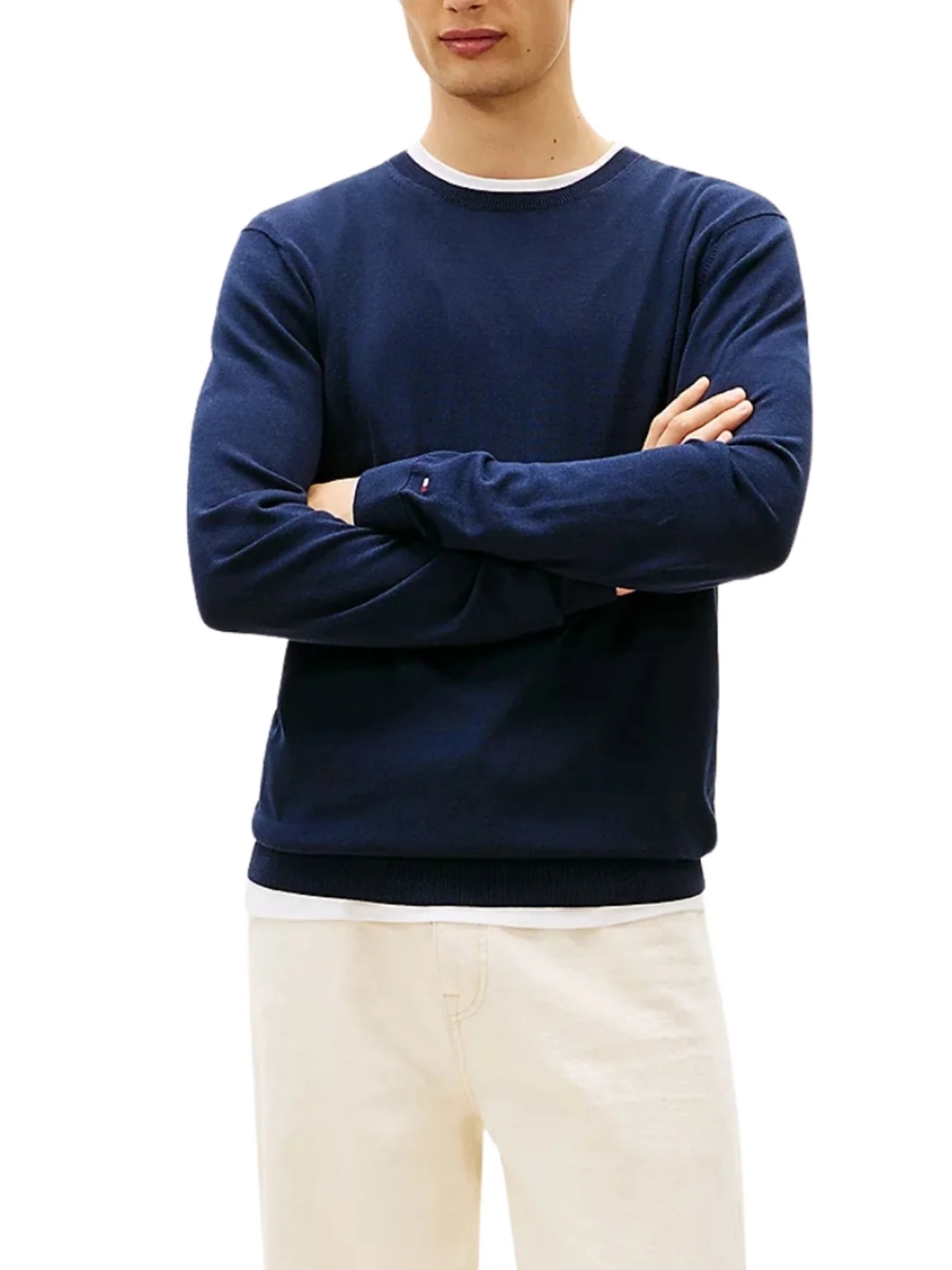 Maglia a girocollo con maniche lunghe Tommy Hilfiger modello cotton/lyocell blu