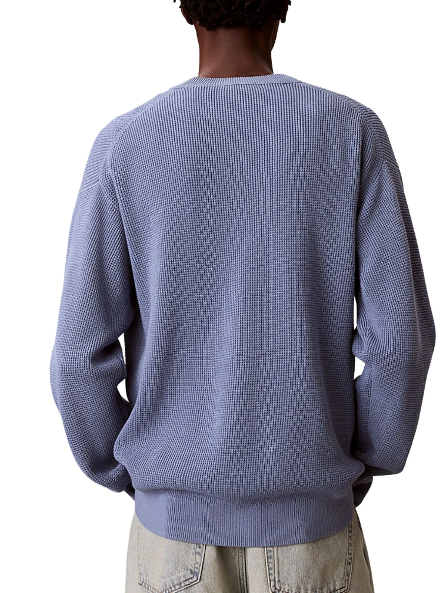 Maglia a girocollo con maniche lunghe Calvin Klein Jeans modello cotton waffle celeste - Image 2