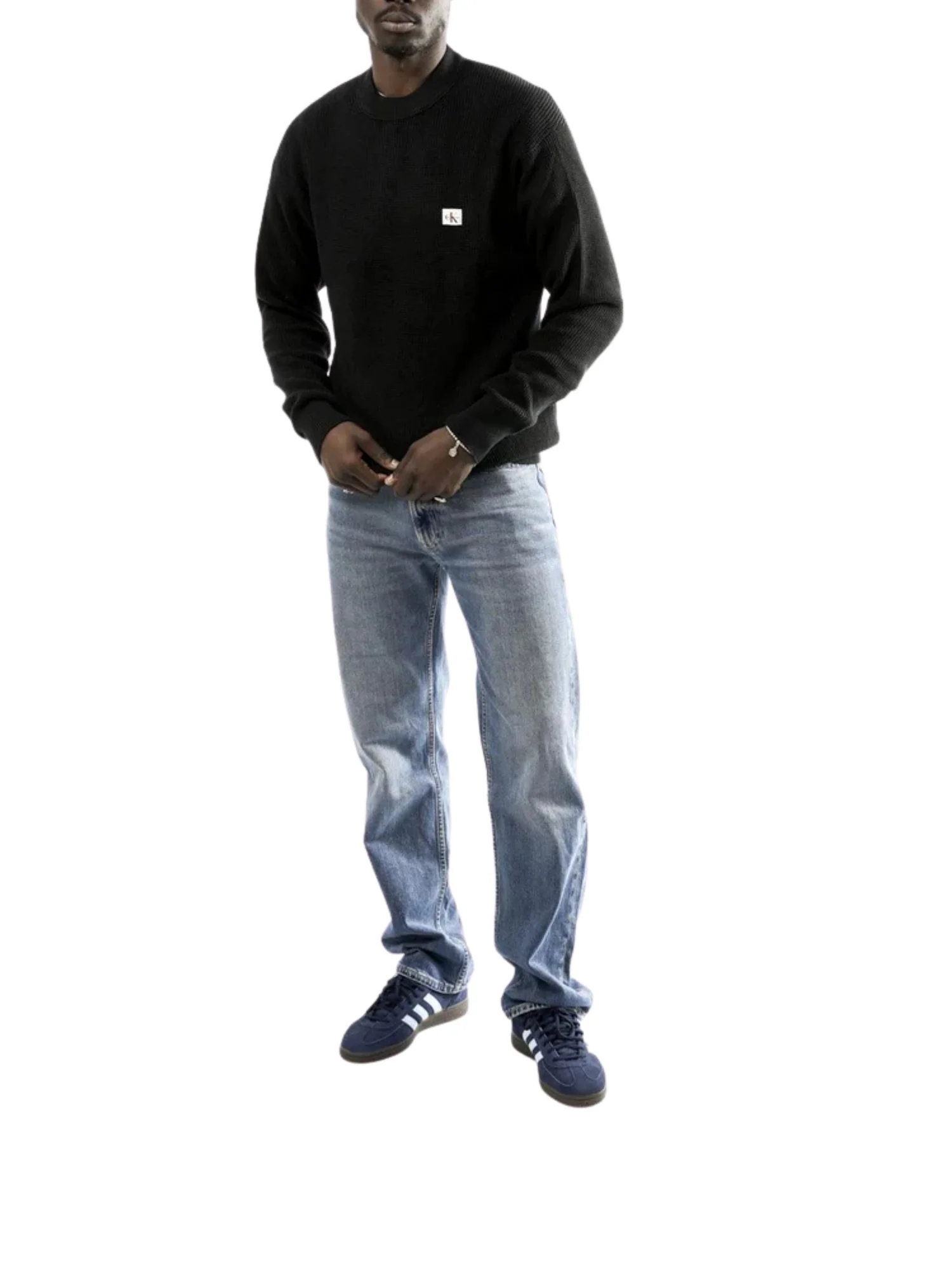 Maglia a girocollo con maniche lunghe Calvin Klein Jeans modello cotton waffle nero - Image 3