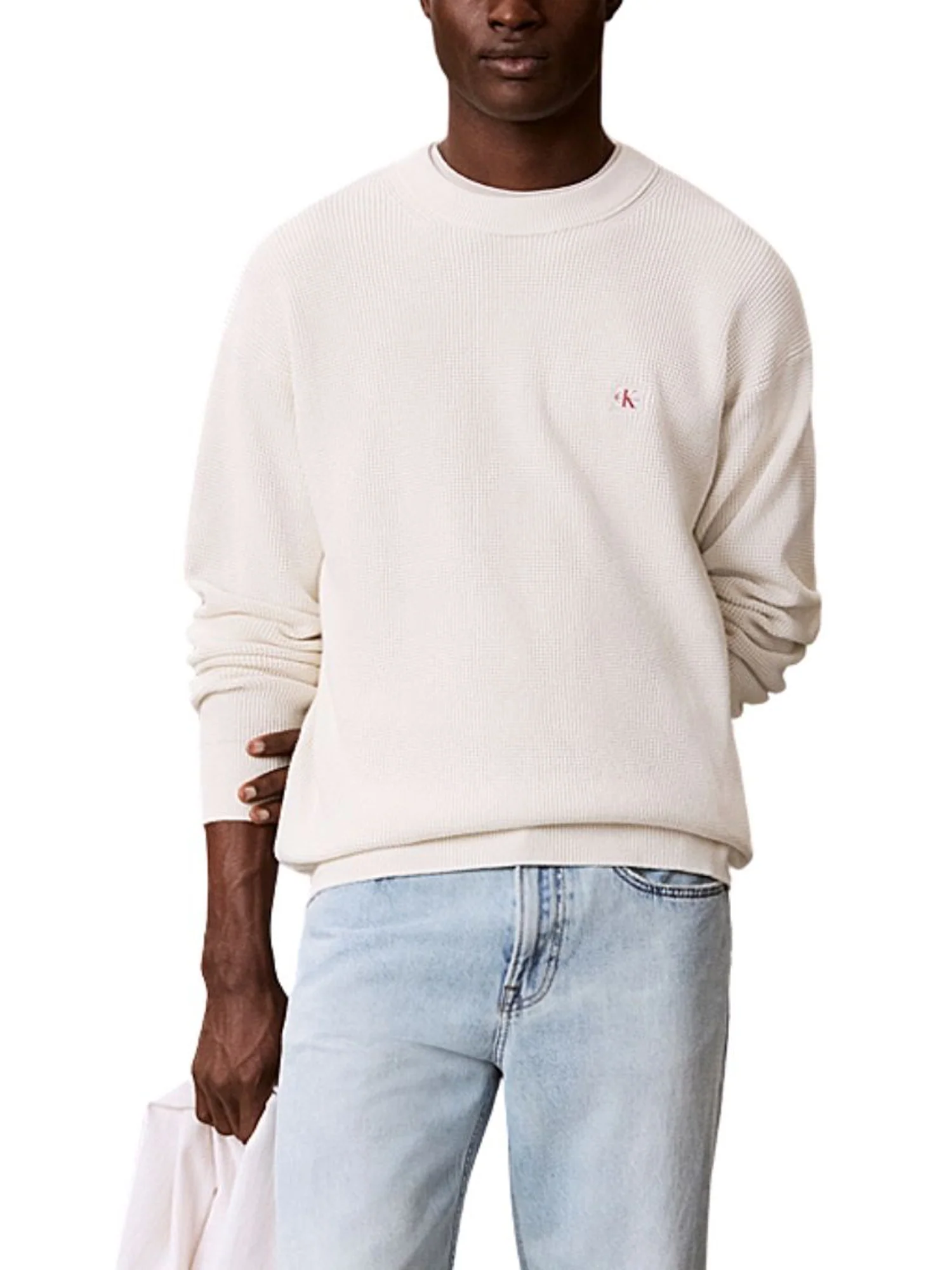 Maglia a girocollo con maniche lunghe Calvin Klein Jeans modello cotton waffle tofu