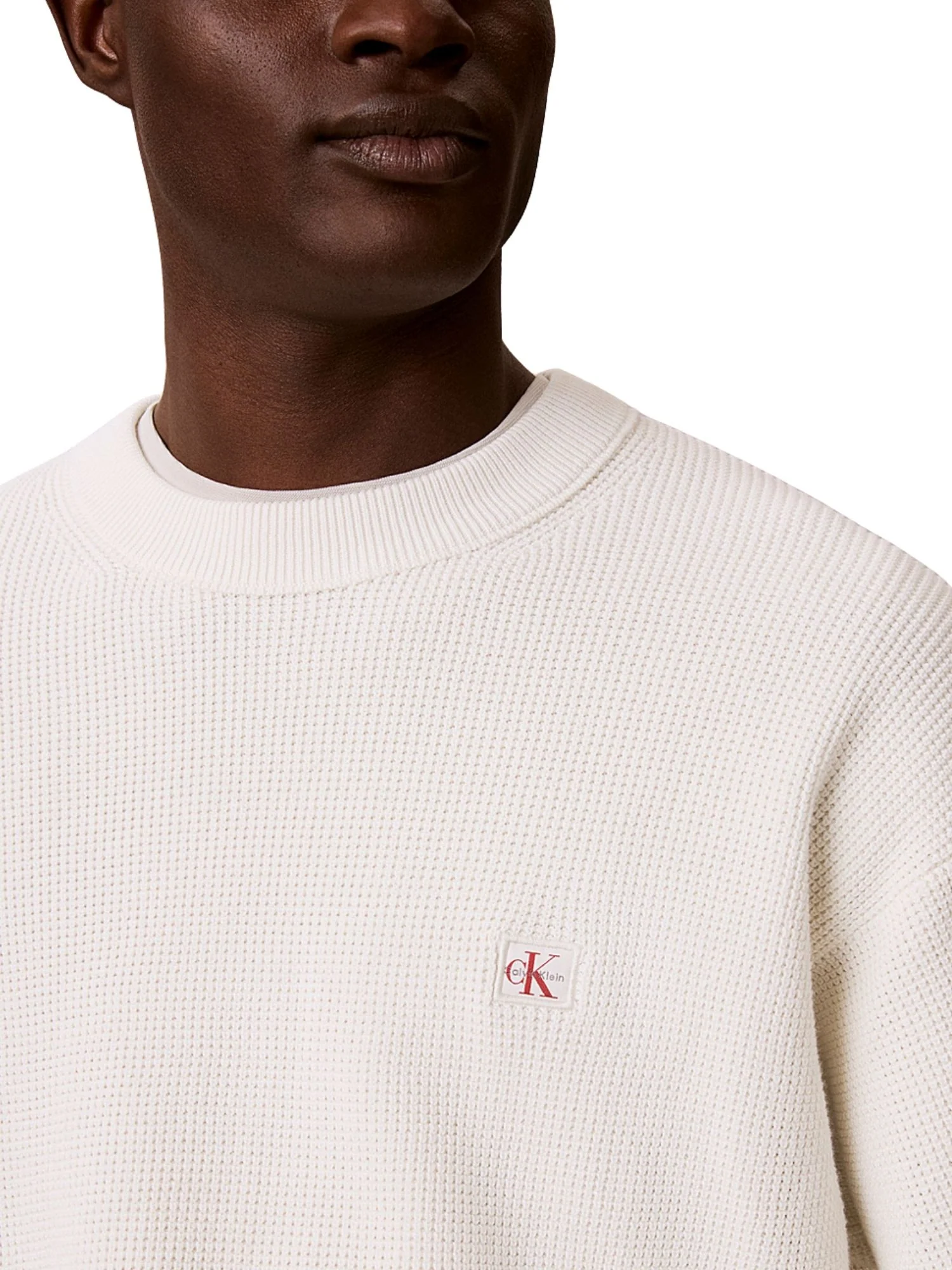 Maglia a girocollo con maniche lunghe Calvin Klein Jeans modello cotton waffle tofu - Image 4