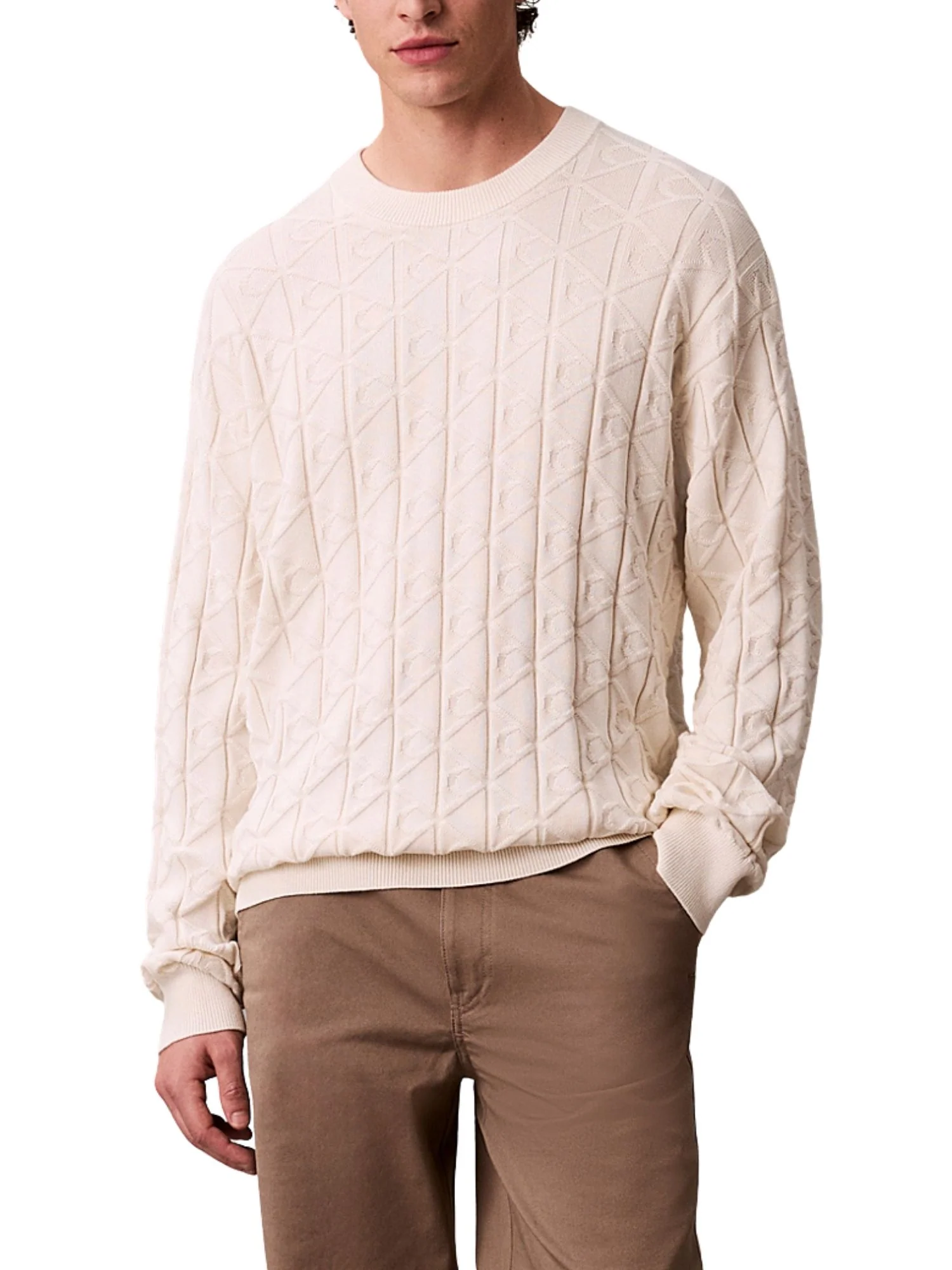 Maglia a girocollo con maniche lunghe Calvin Klein Jeans modello easy aop cotton tofu