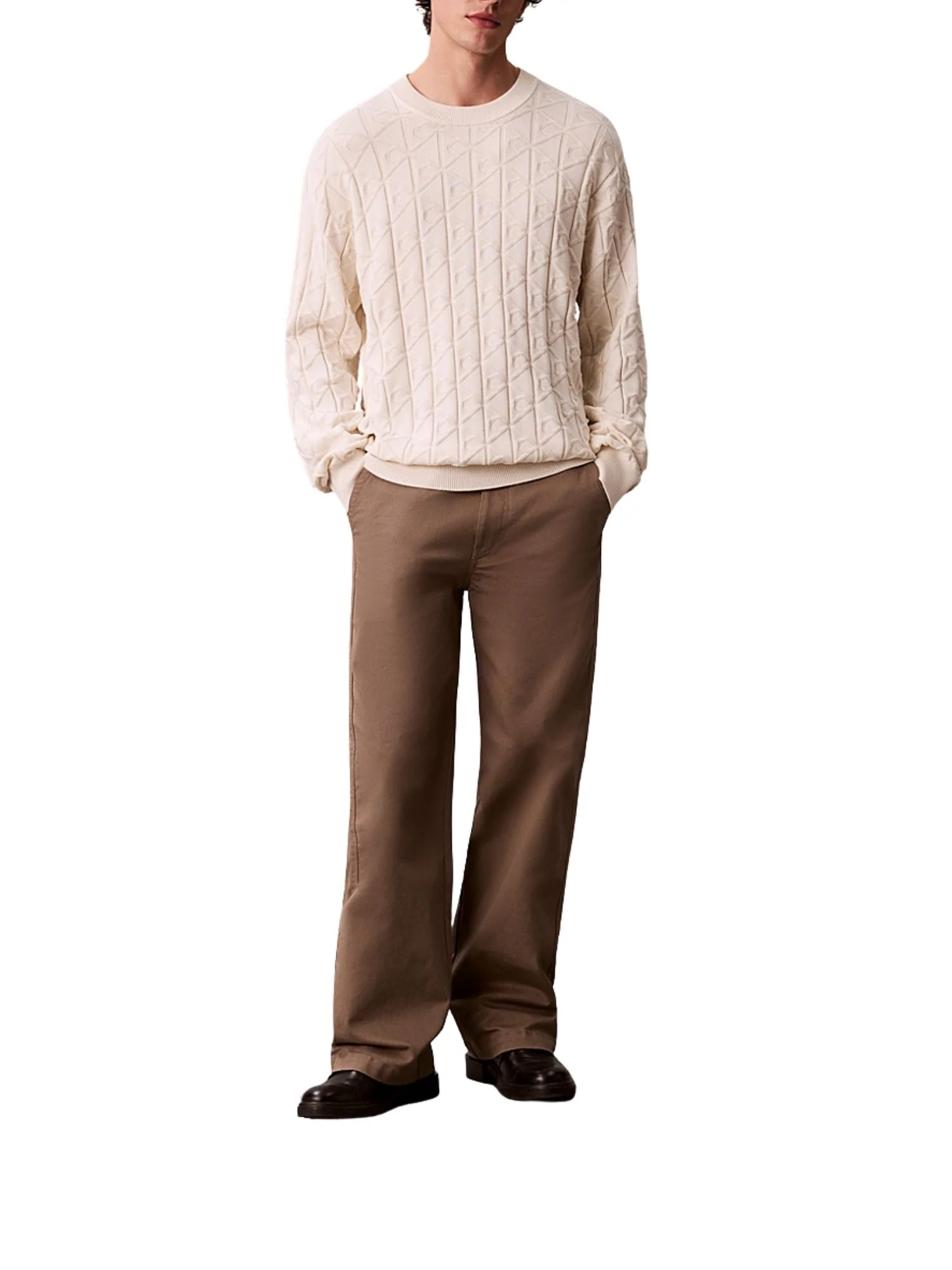 Maglia a girocollo con maniche lunghe Calvin Klein Jeans modello easy aop cotton tofu - Image 4