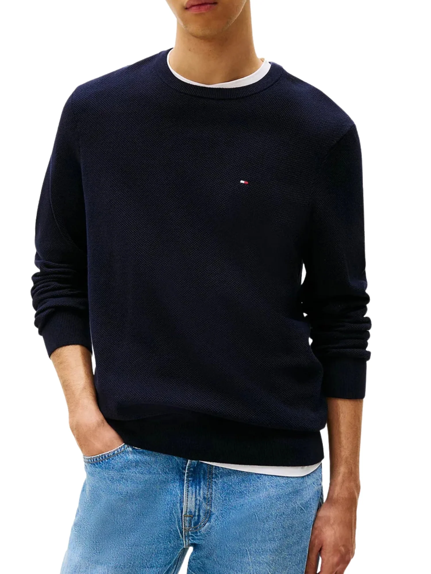 Maglia a girocollo con maniche lunghe Tommy Hilfiger modello essential structure blu