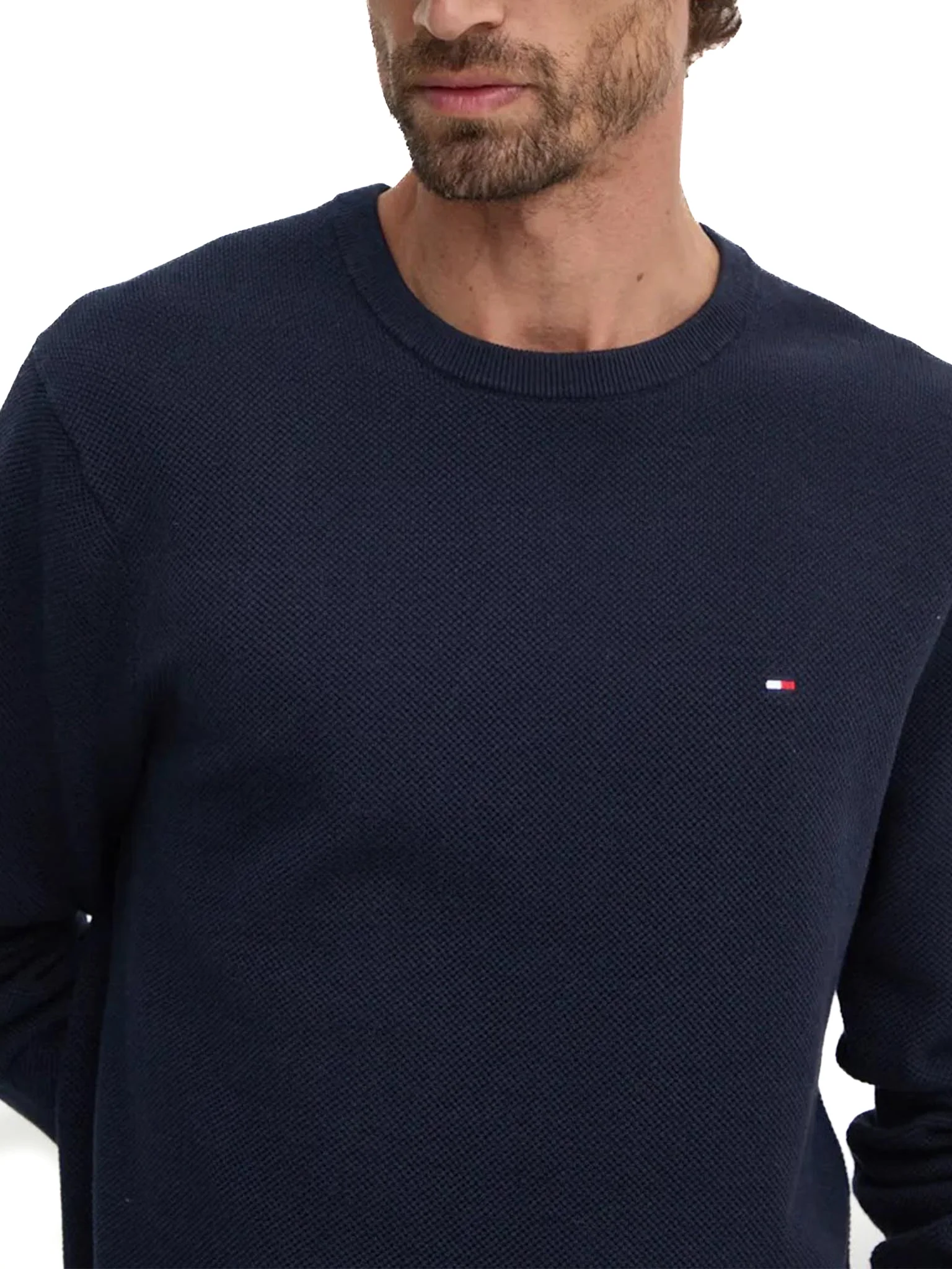 Maglia Tommy Hilfiger in cotone strutturato blu navy - Image 3