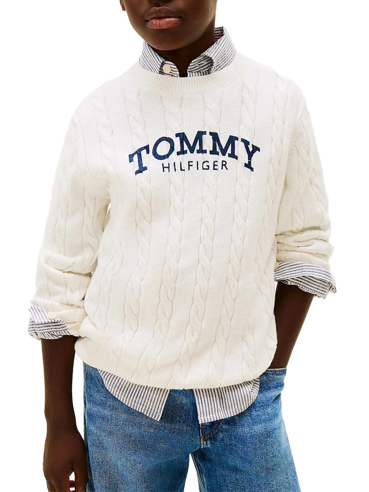 Girocollo Tommy Hilfigher Ragazzo graphic cable avorio - Image 2