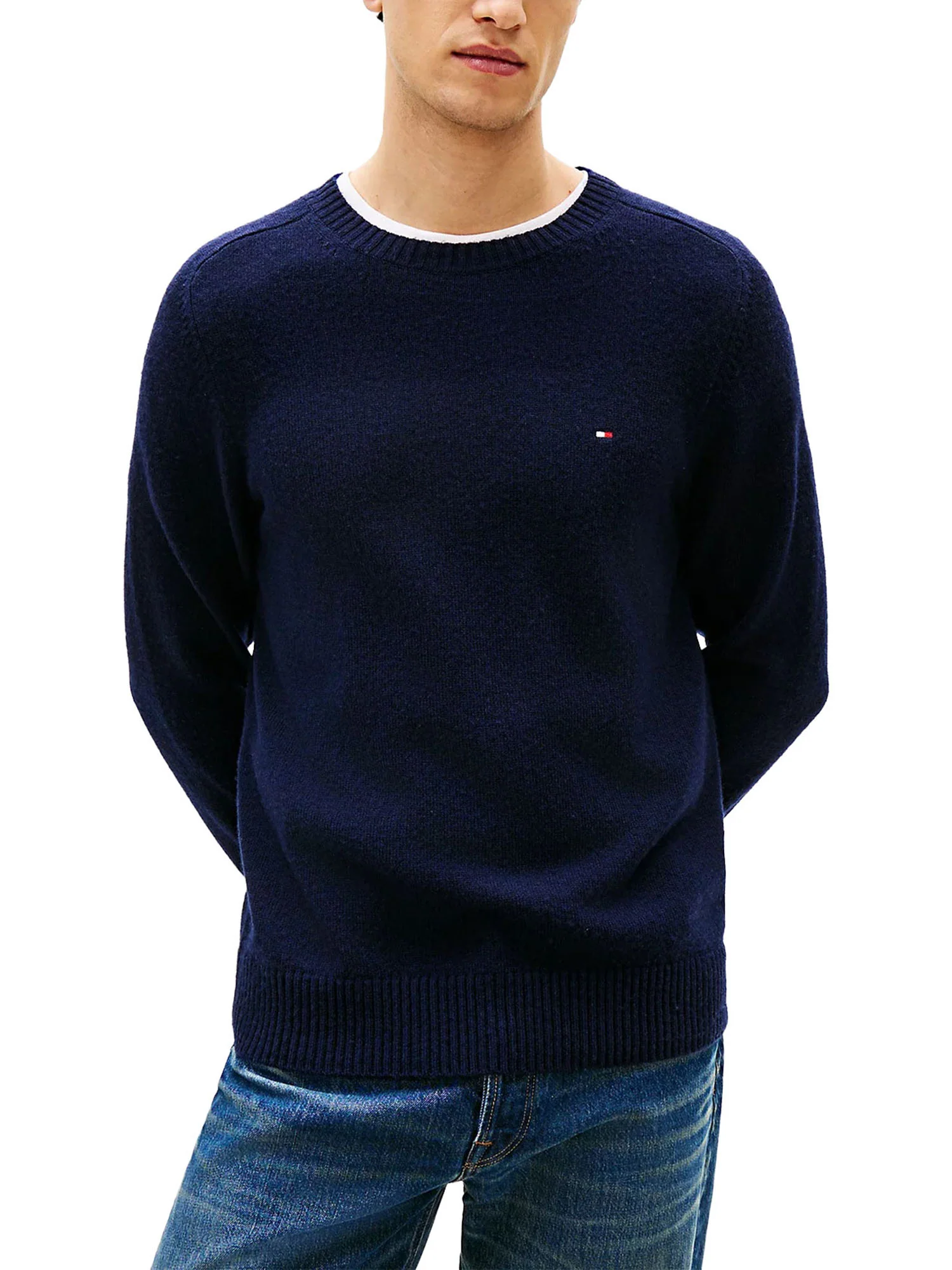 Maglione girocollo Tommy Hilfiger uomo in lambswool blu