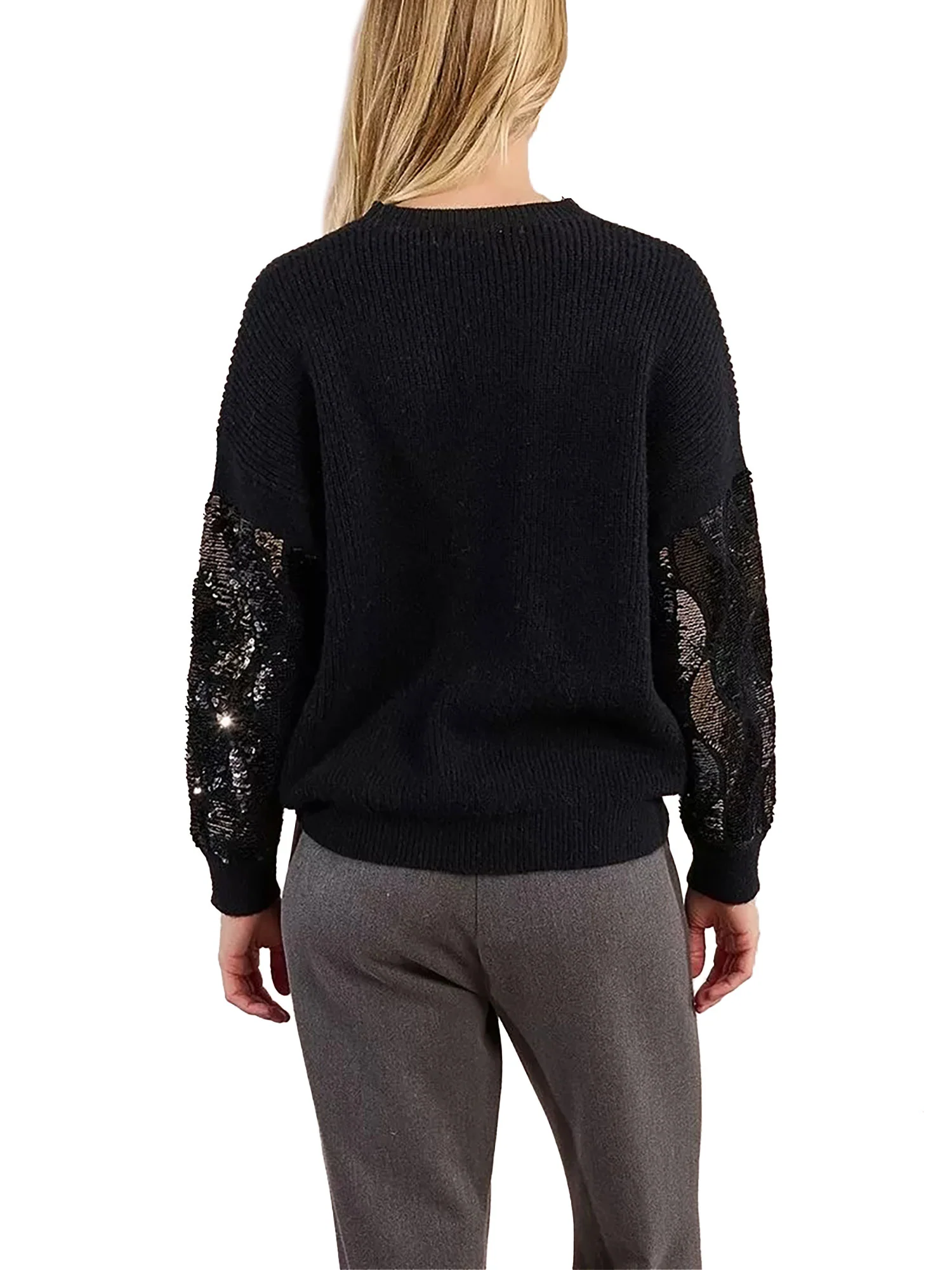 Girocollo Molly Bracken donna manica lunga con paillettes nero - Image 3