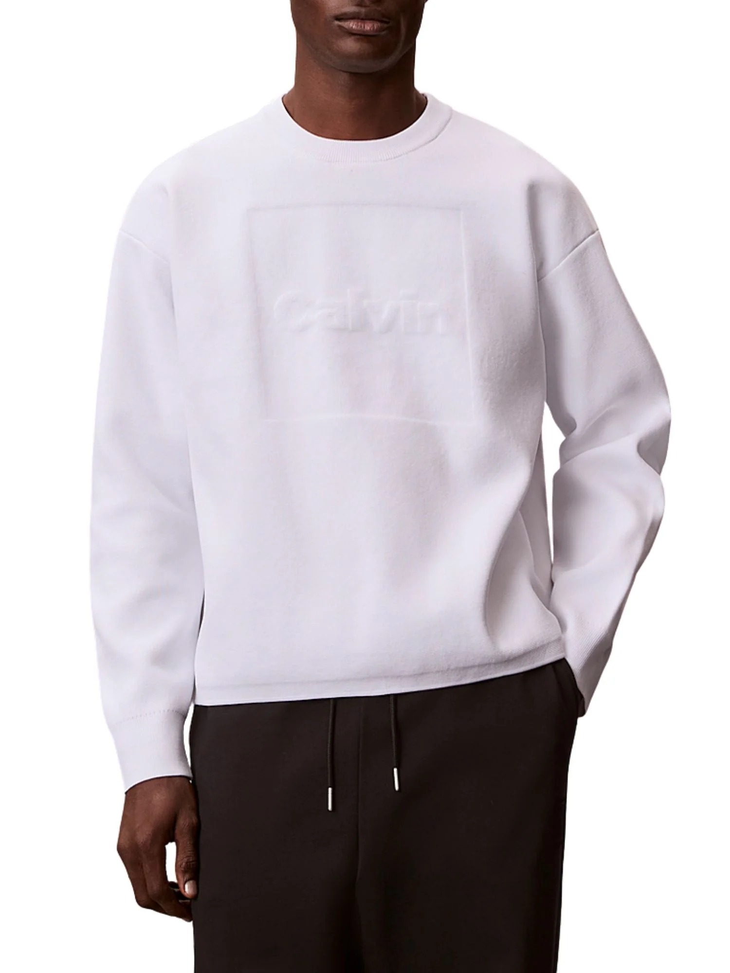 Maglia a girocollo con maniche lunghe Calvin Klein Jeans modello cotton modern 3d chest logo bianco