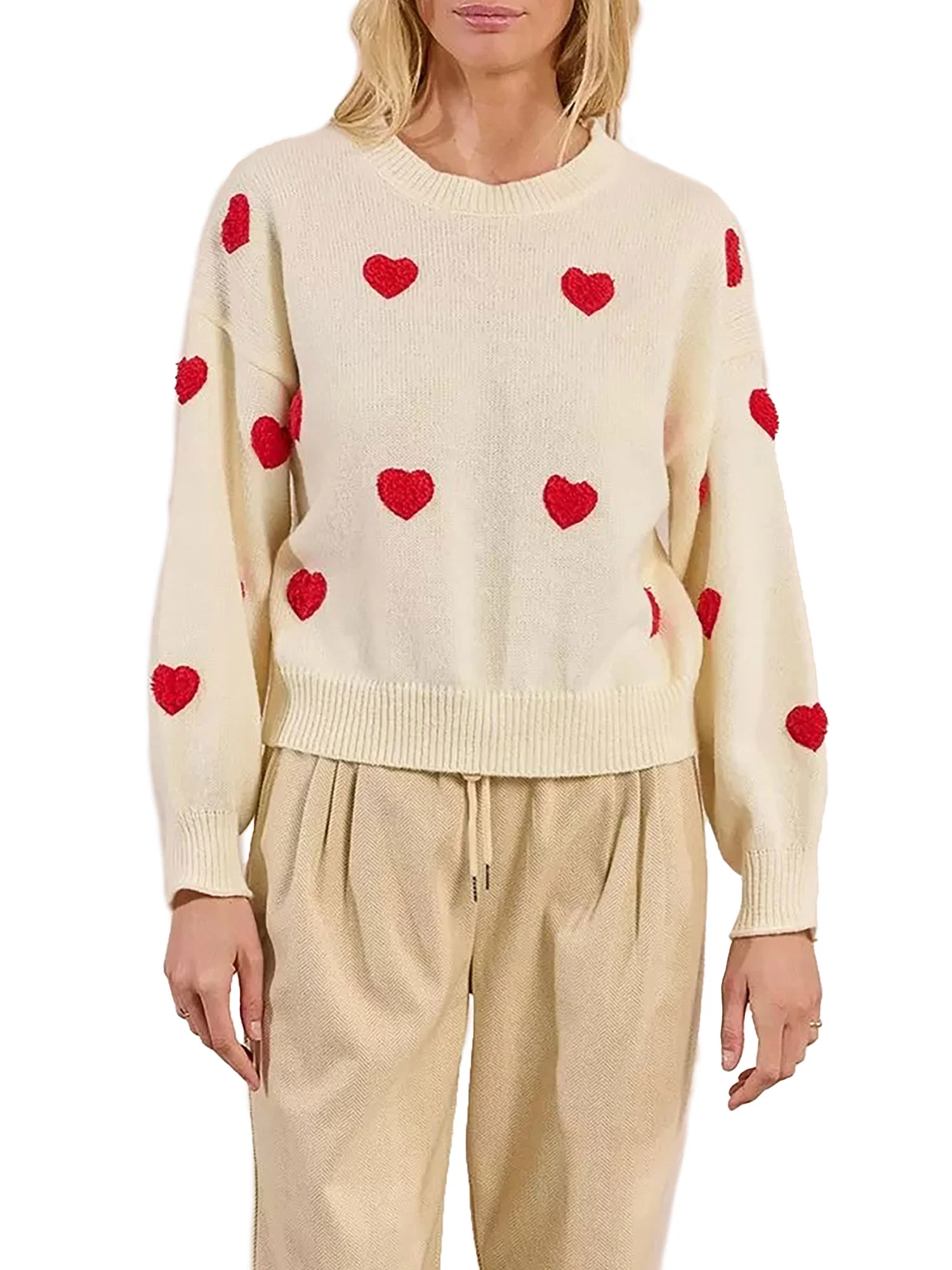 Girocollo Molly Bracken donna manica lunga con patch heart panna