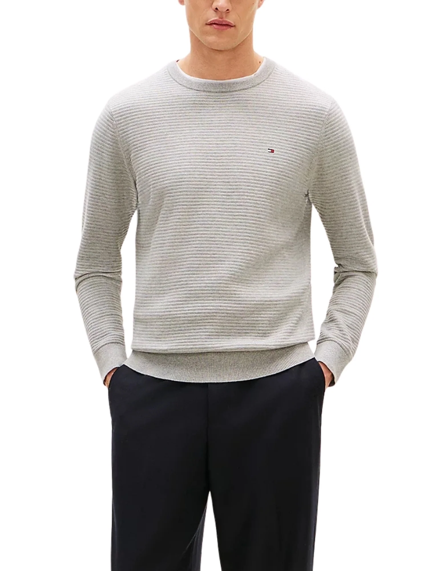 Maglia a girocollo con maniche lunghe Tommy Hilfiger modello seasonal structure grigio