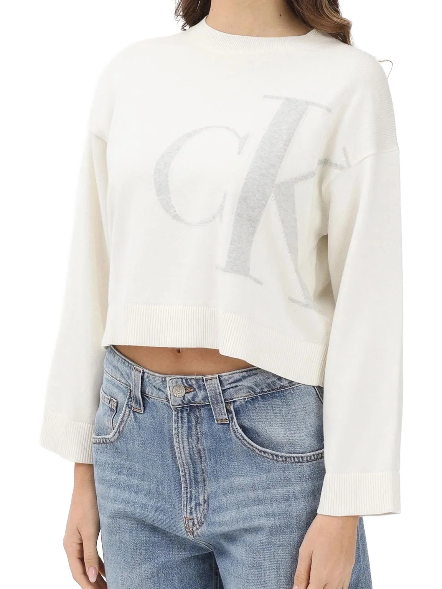 Girocollo Calvin Klein Donna Cotone liscio Panna