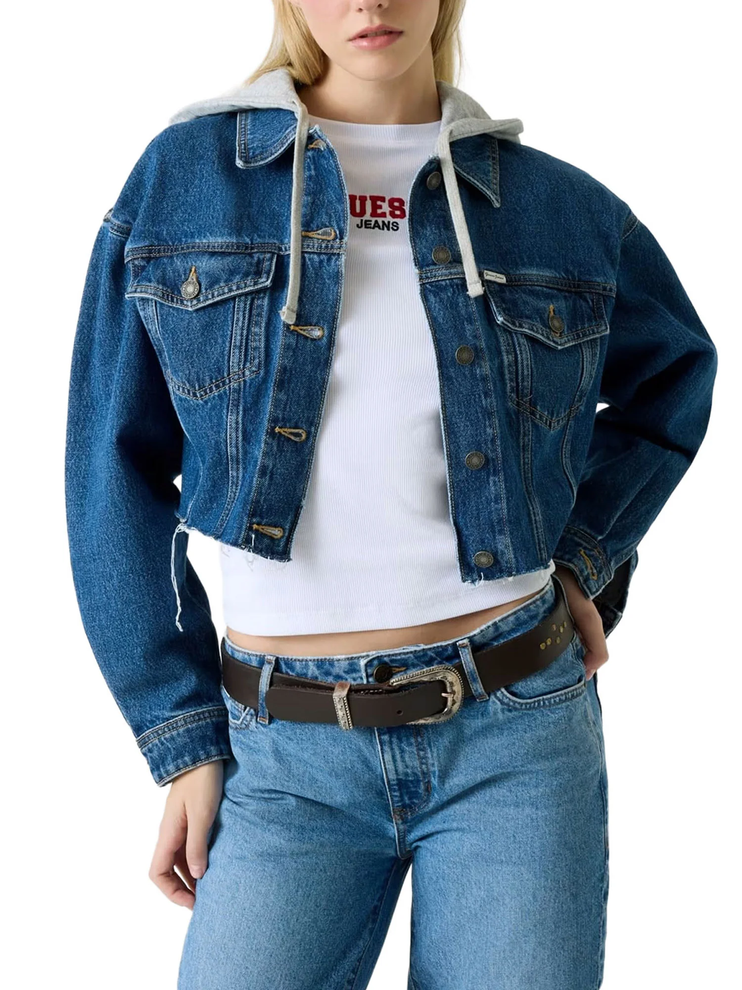 Giubbino Guess donna BT. Capp. Cropped denim medio