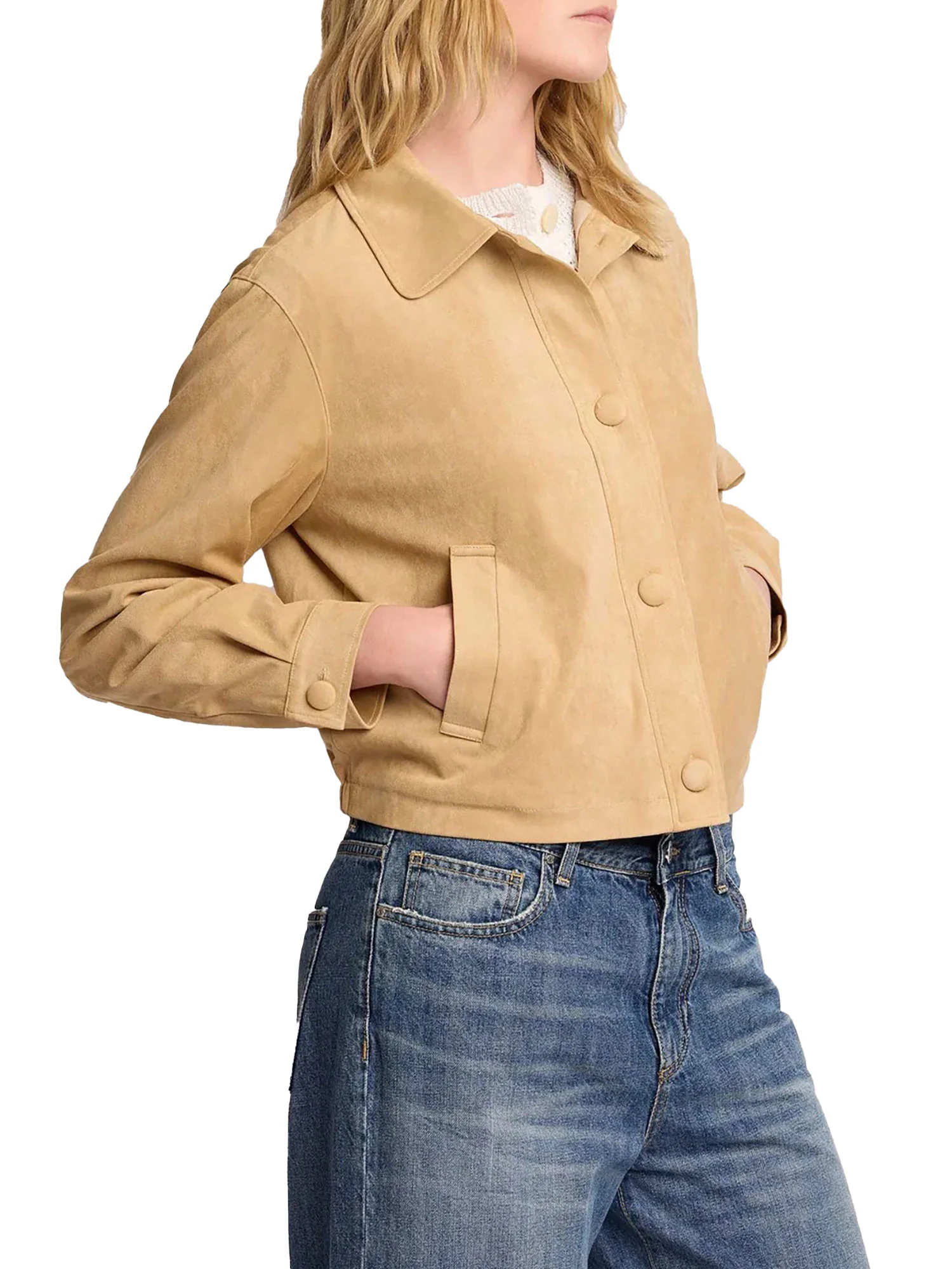 Giubbino Kocca Donna con bottoni in eco dainetto beige - Image 2