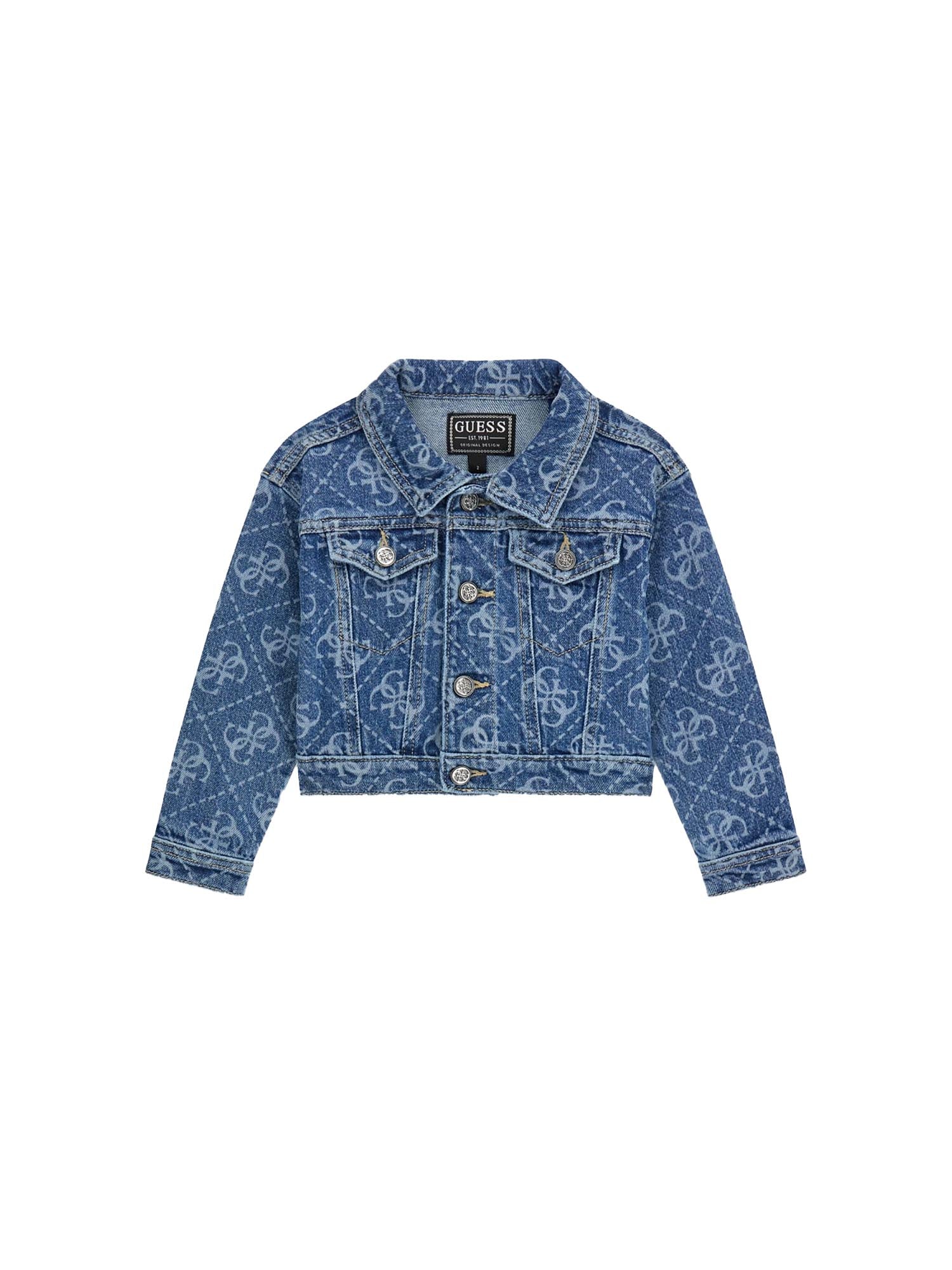 Giubbino Guess Bambina in jeans con bottoni e logo allover denim medio