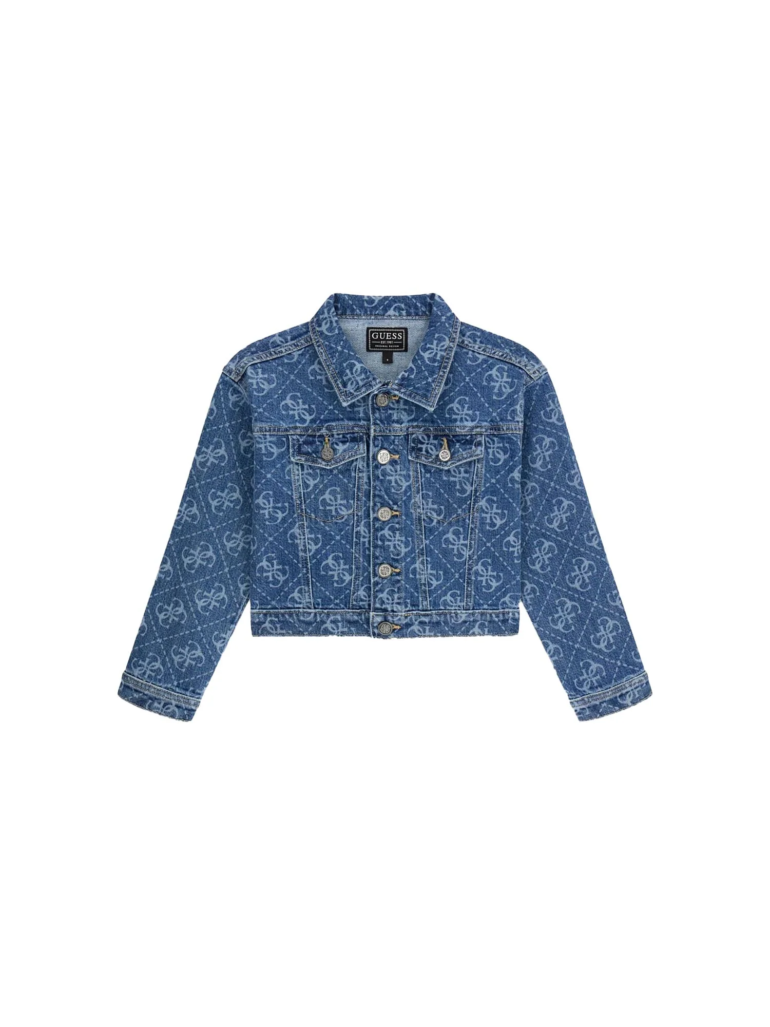 Giubbino Guess Bambina con bottoni in jeans logo allover denim medio
