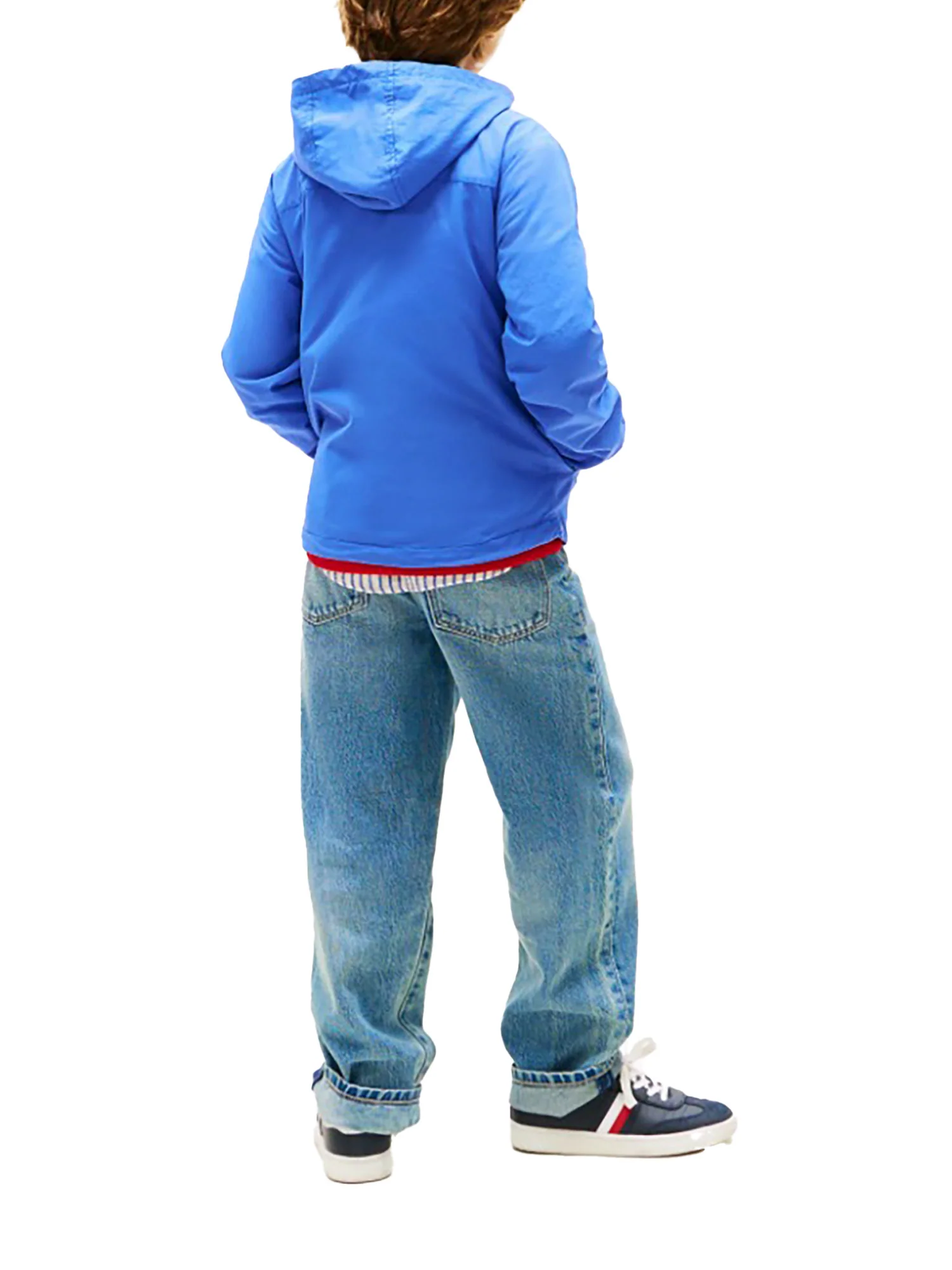 Giubbino Tommy Hilfigher Bambino con zip e cappuccio colourblock flag azzurro - Image 3