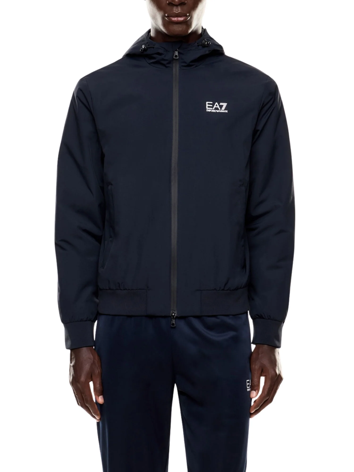 Giubbino con cappuccio e zip logo EA7 uomo blu - Image 3