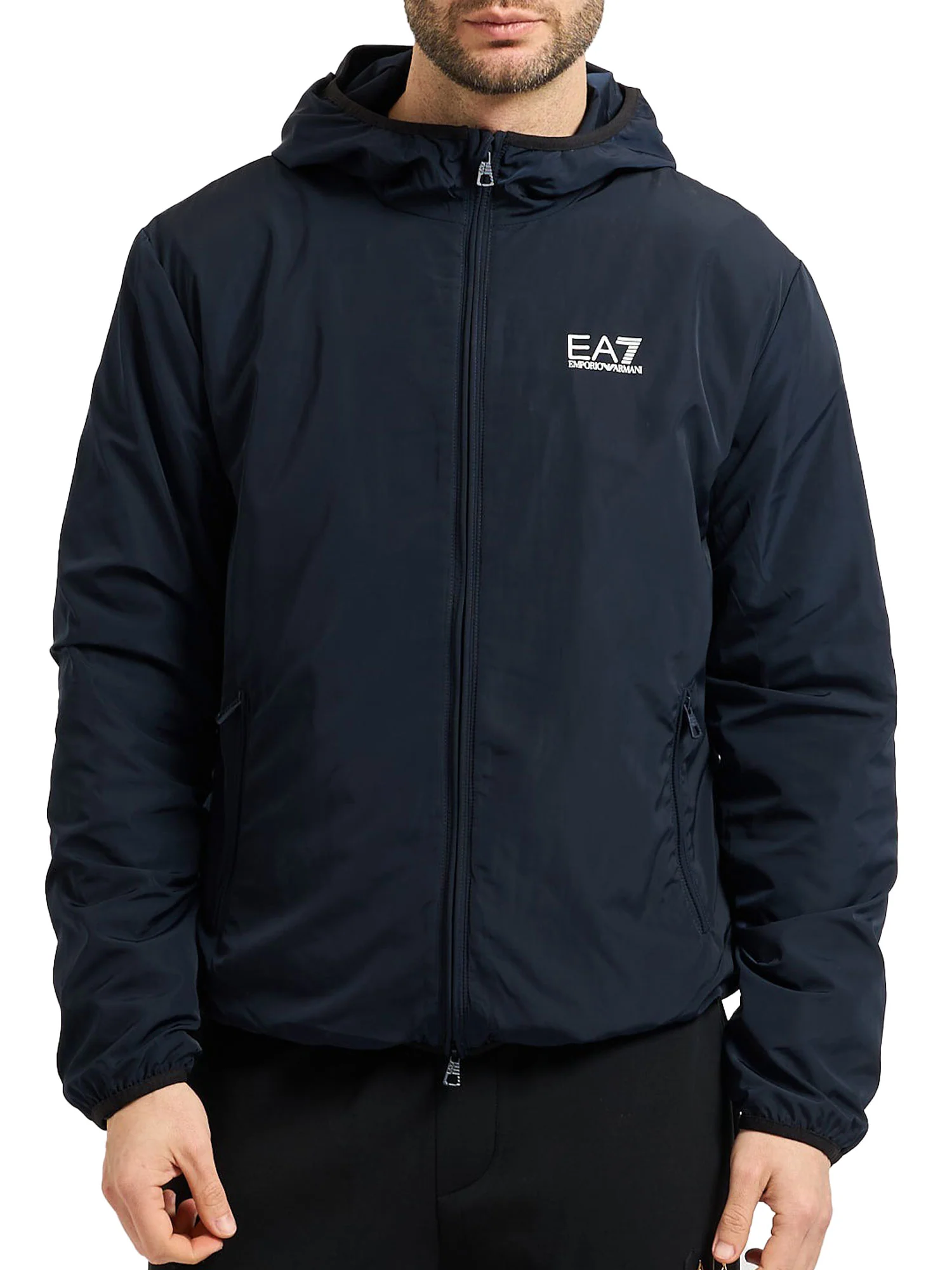 Giubbino EA7 uomo con zip Nylon blu
