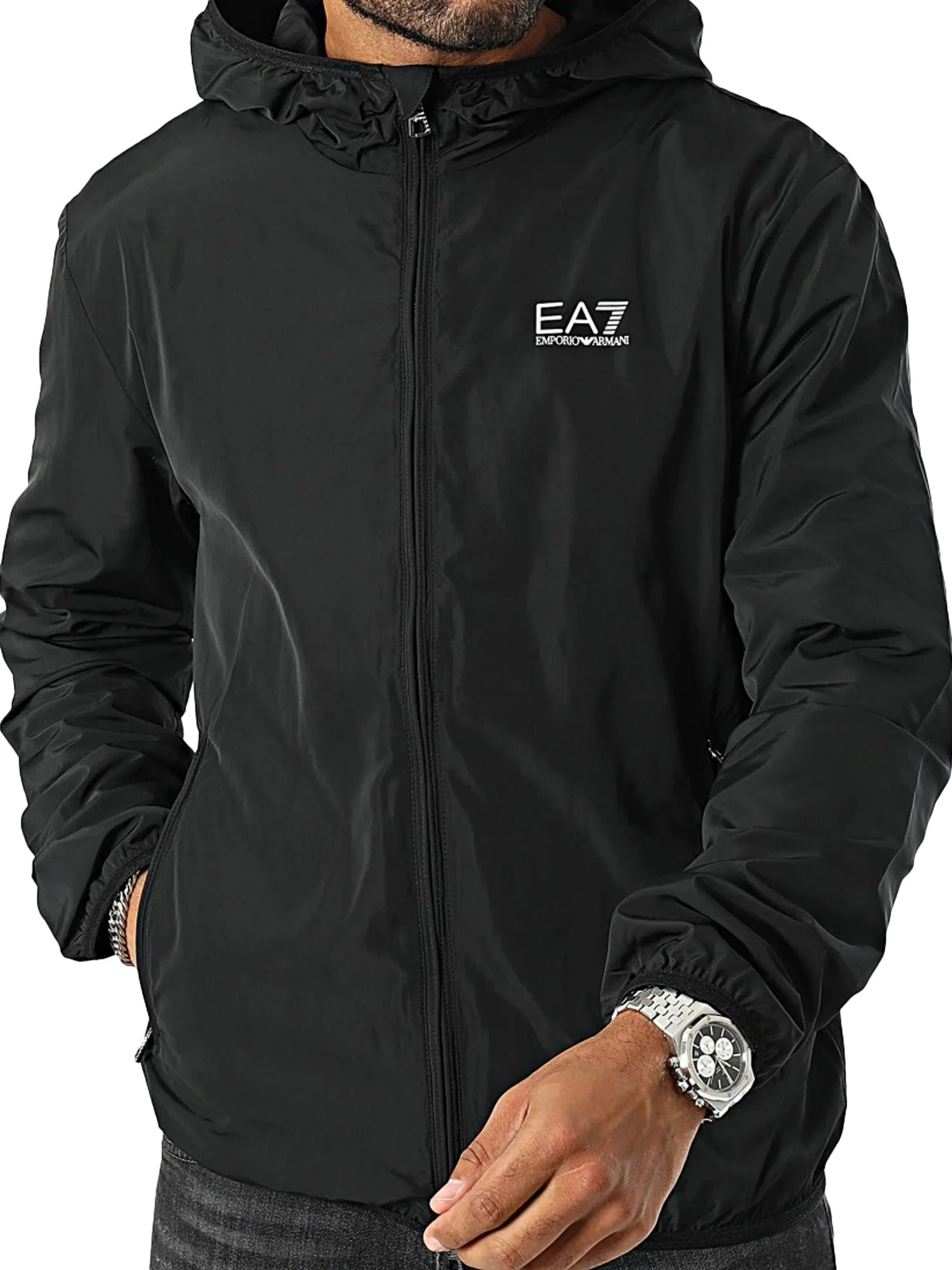 Giubbino EA7 uomo con zip Nylon nero